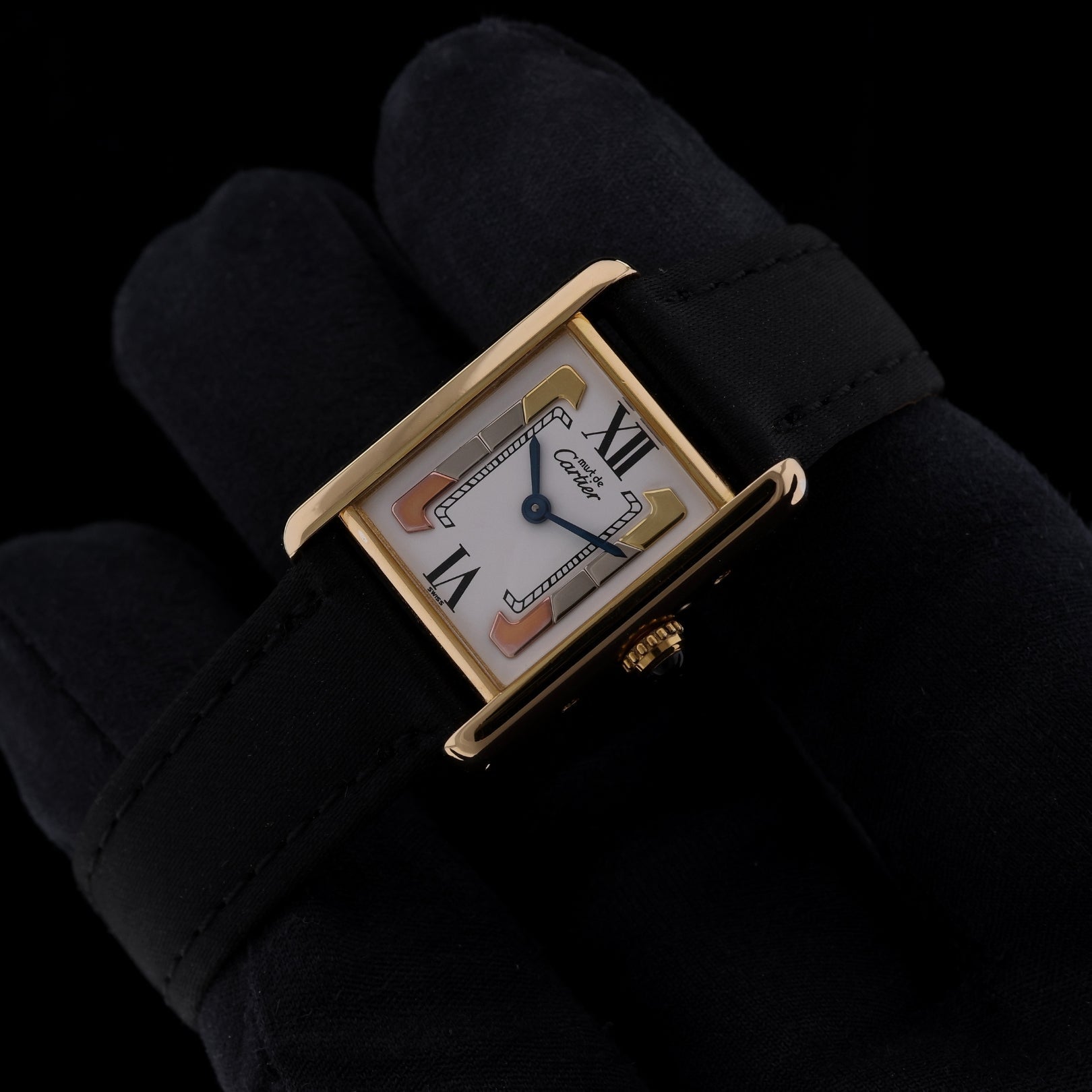 Cartier Tank Vermeil, Trinity Dial, Faltschliesse, Quartz, 20x28mm, Ref. 1613, 07-1996, B+P - LUXUHRIA
