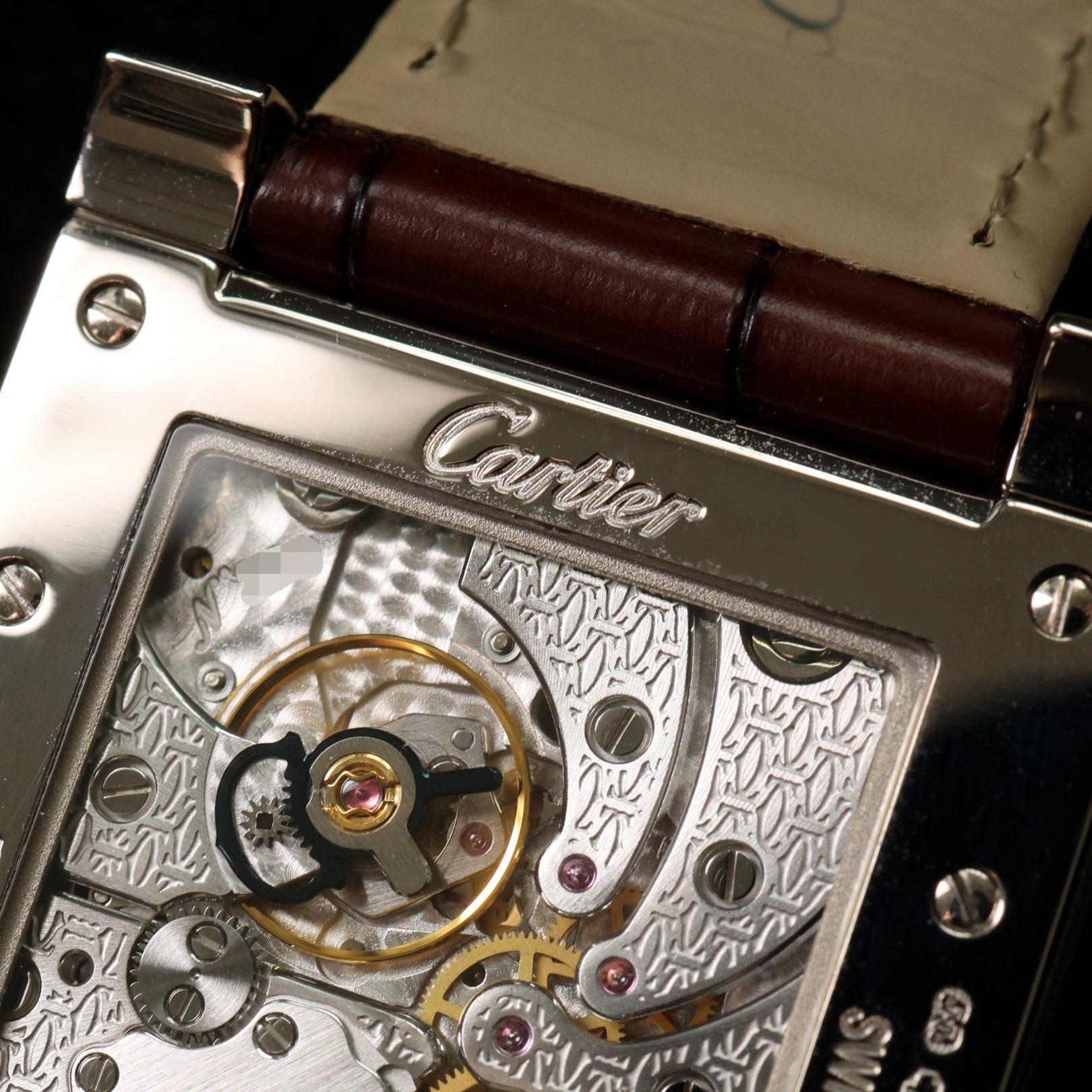 Cartier Tank Vis Dual Time, Weißgold, Lederarmband, Ref. W1534351, mit Box - LUXUHRIA