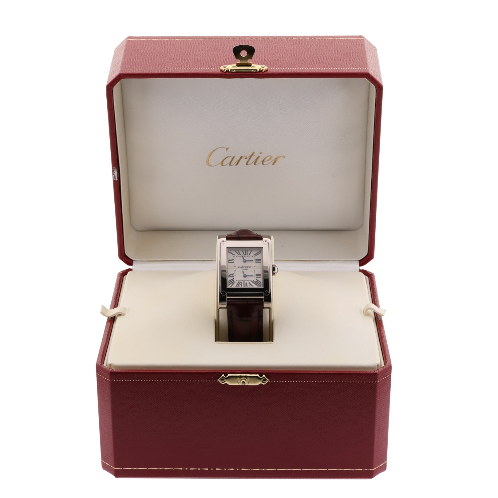 Cartier Tank Vis Dual Time, Weißgold, Lederarmband, Ref. W1534351, mit Box - LUXUHRIA