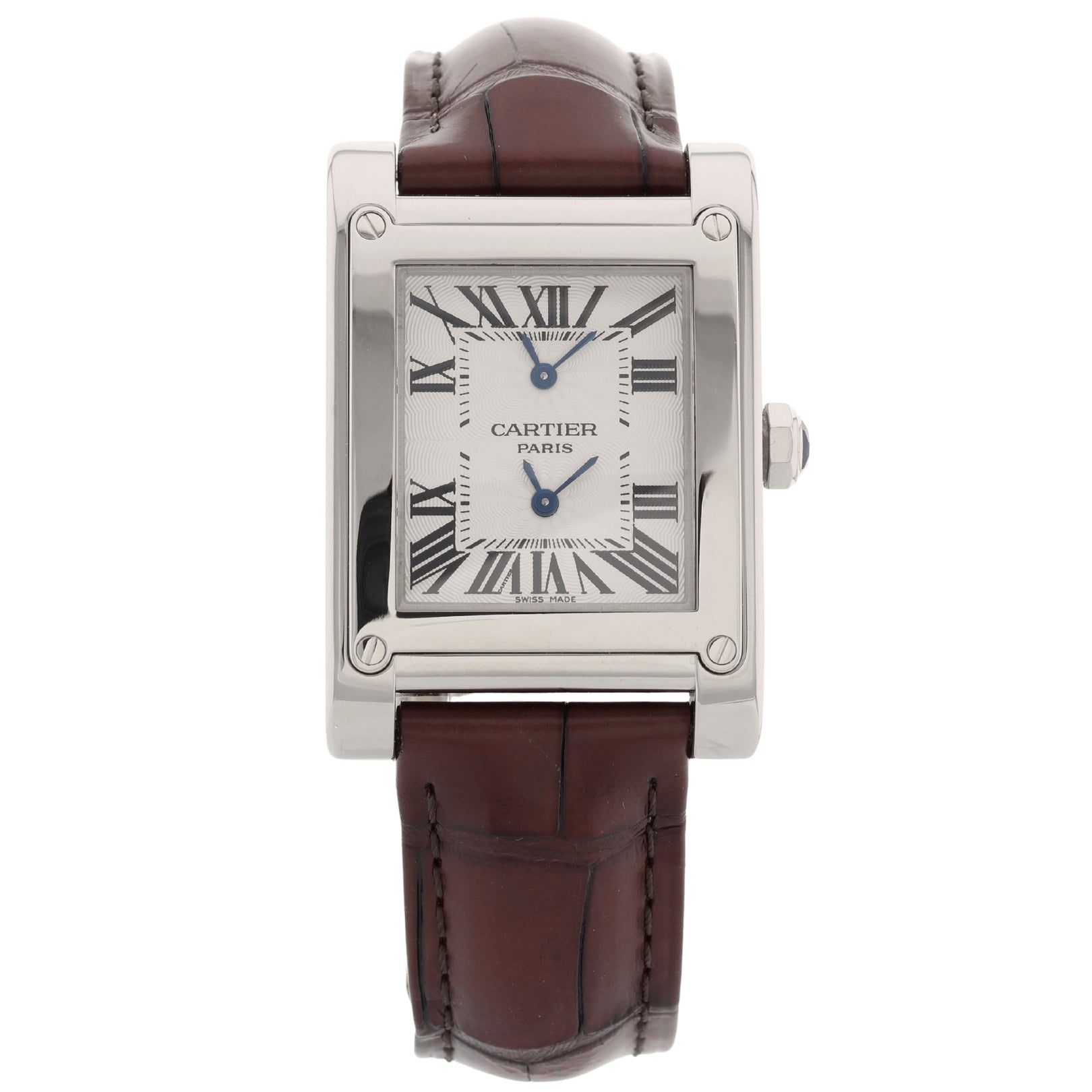 Cartier Tank Vis Dual Time, Weißgold, Lederarmband, Ref. W1534351, mit Box - LUXUHRIA