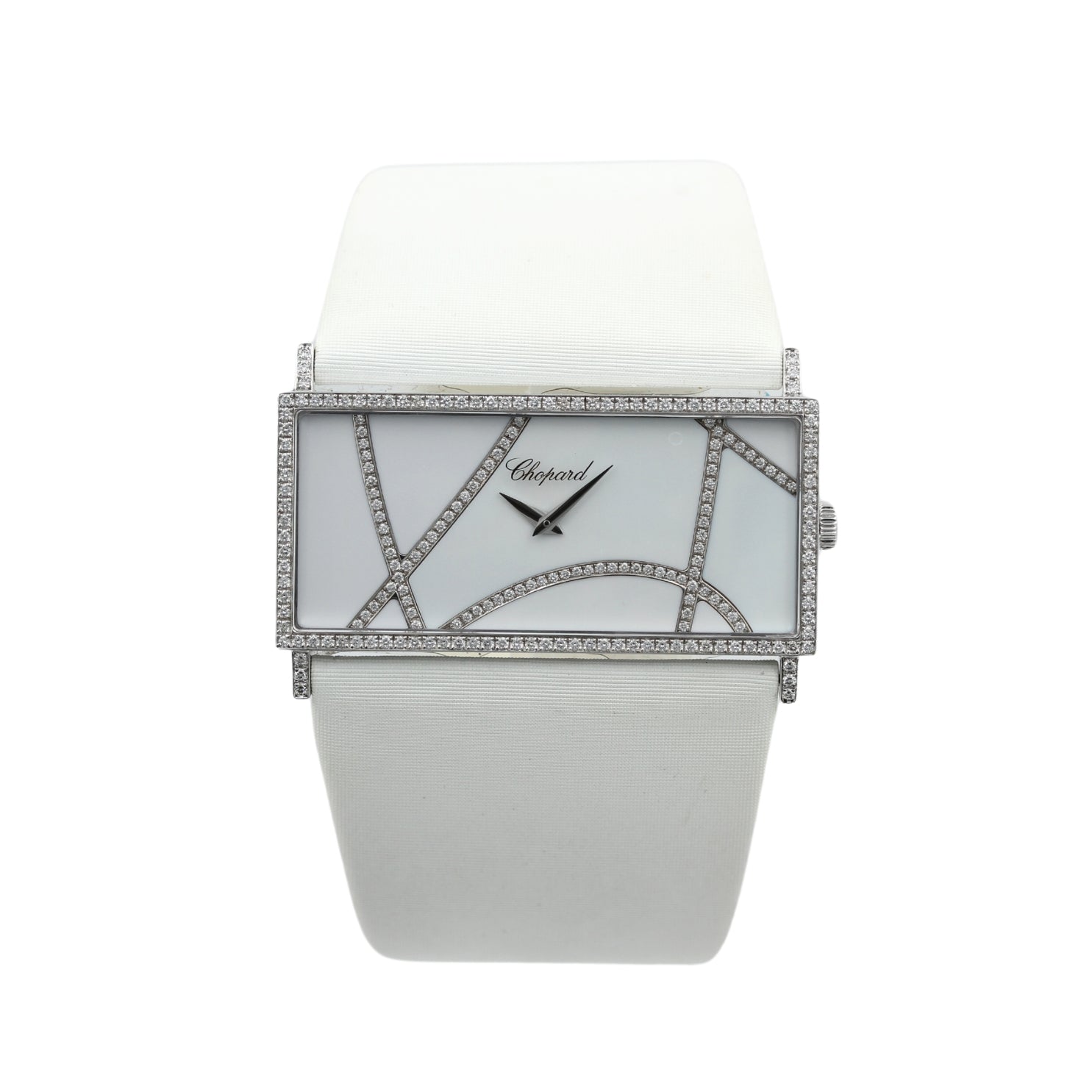 Chopard Ladies Classic, Diamond Rectangle, 18kt Weissgold, 240 Diamonds, Enamel Dial, 43x20.5mm, Ref. 139130-1001, B+P - LUXUHRIA