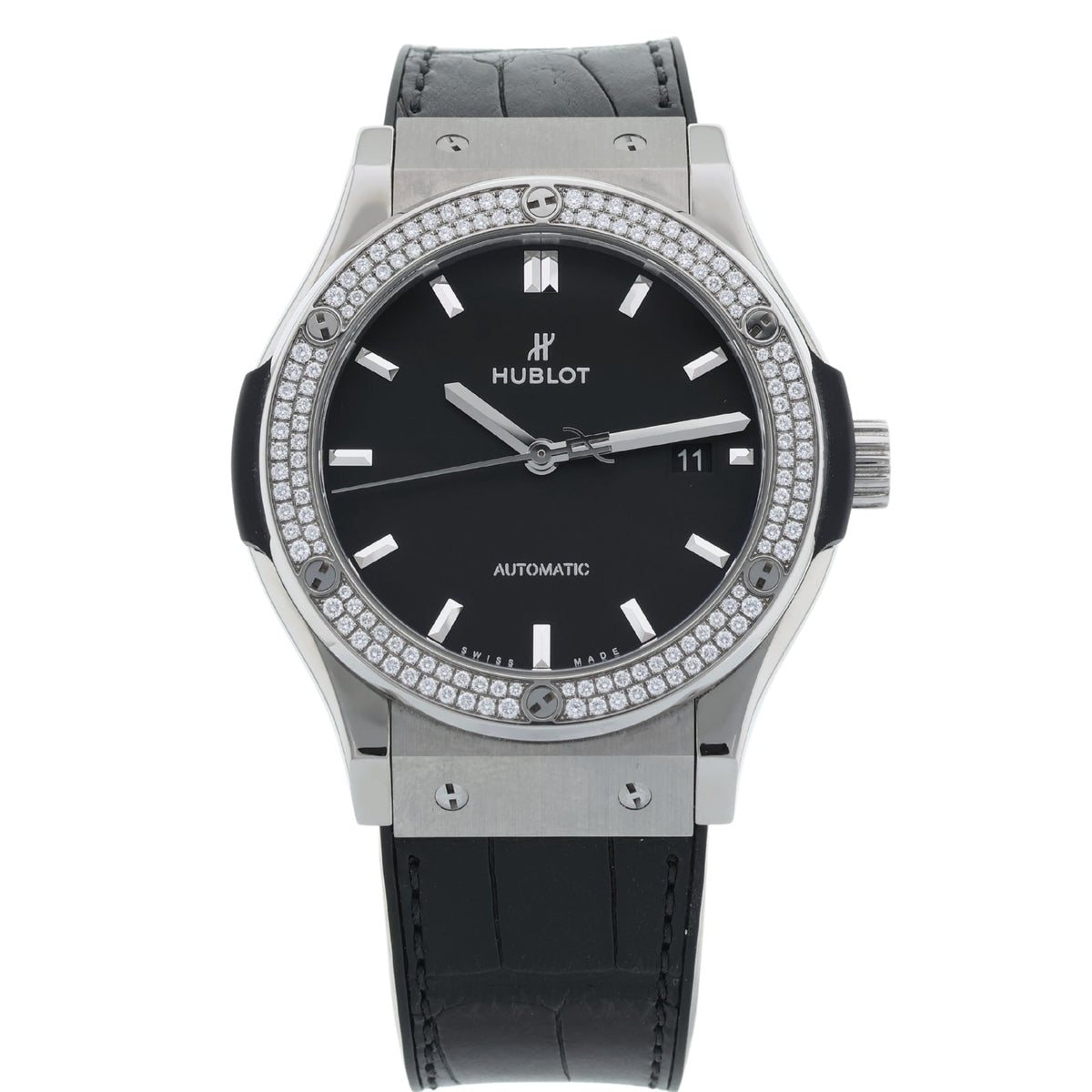 Hublot Classic Fusion Titanium, Black Dial, Diamonds, Ref. 542.NX.1171.LR.1104, 2023, B+P - LUXUHRIA
