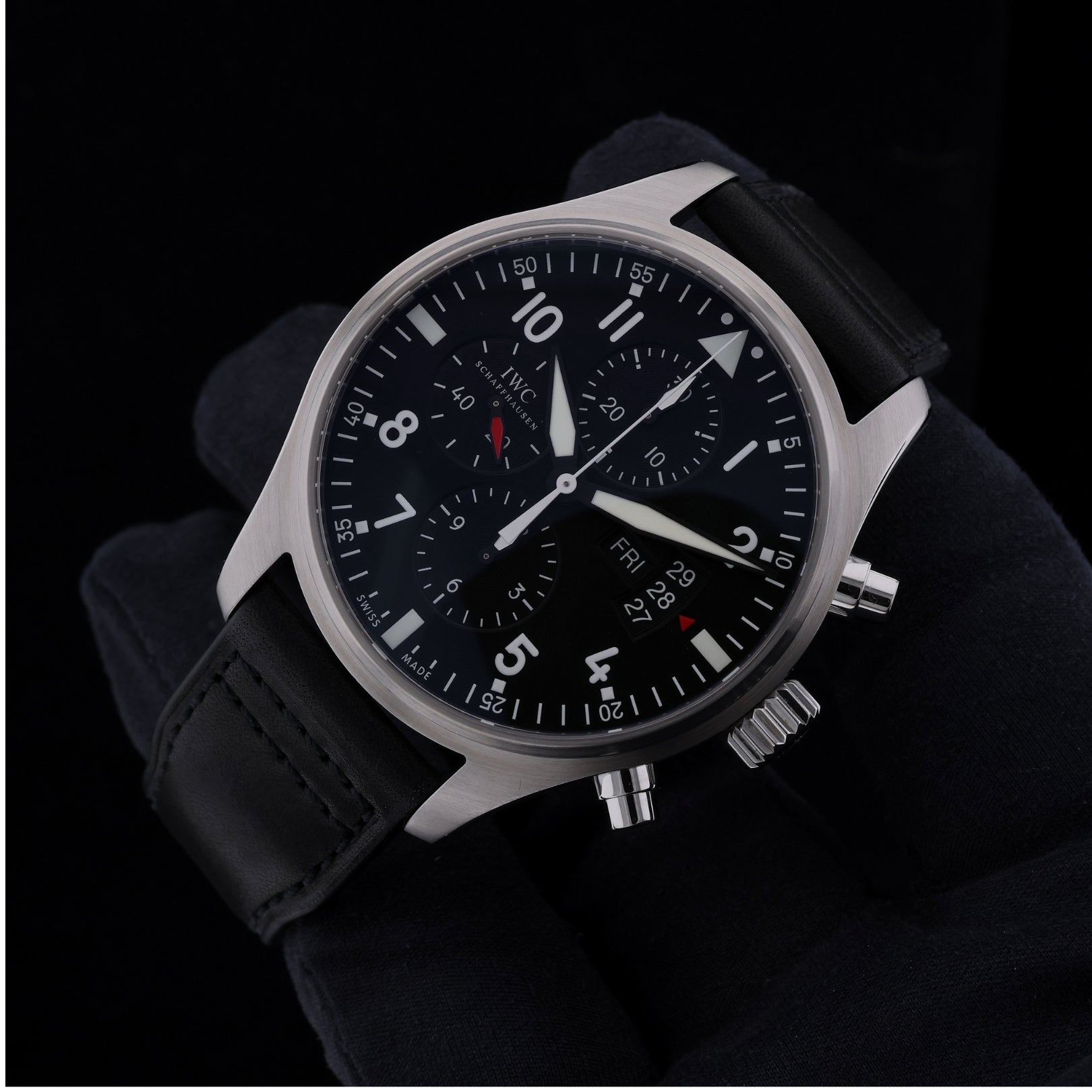IWC Fliegeruhr Chronograph, 43 mm, LC100, Lederarmband, Ref. IW377701, 04-2014, B+P - LUXUHRIA