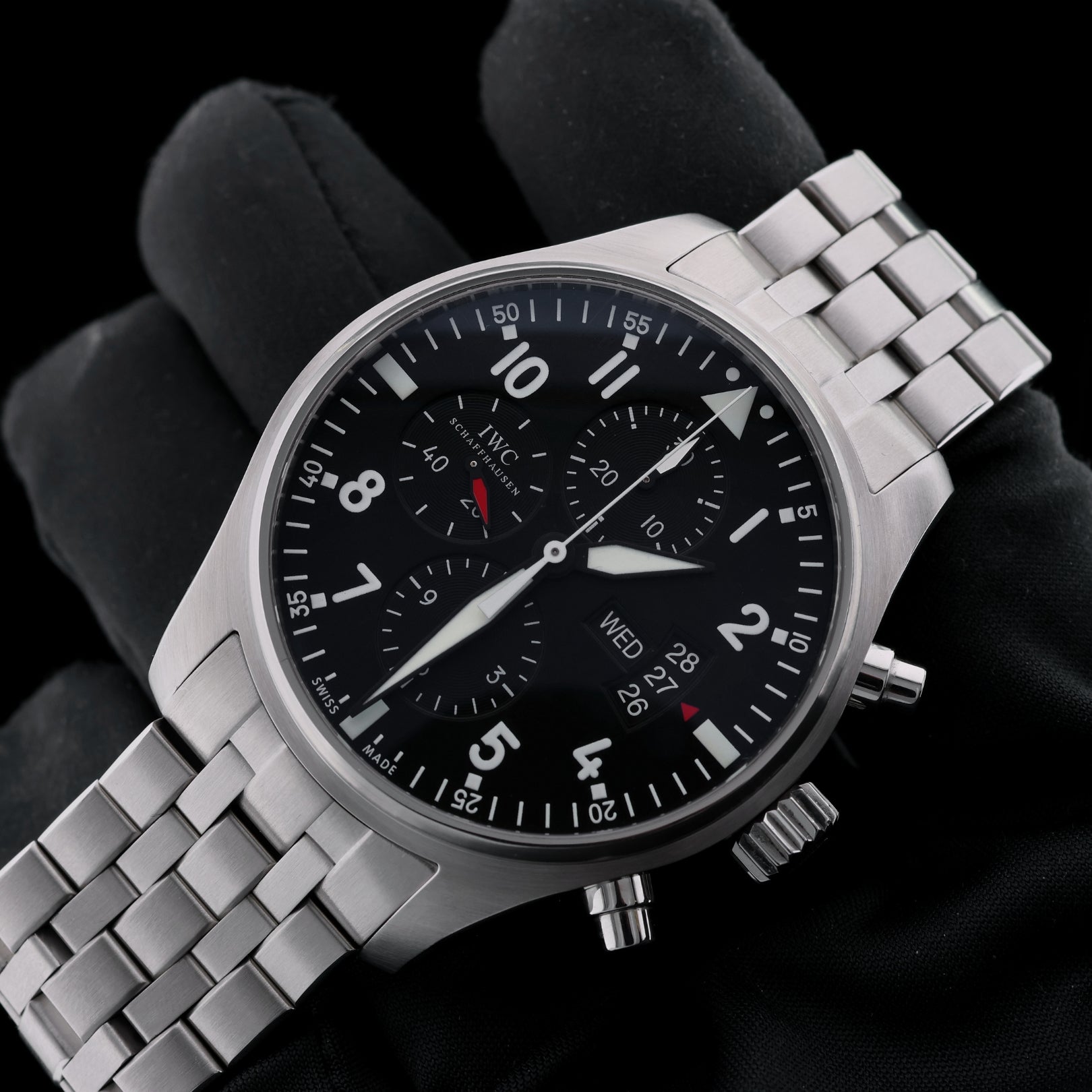 IWC Fliegeruhr Chronograph 43 mm, Stahlband, Ref. IW377701, 05 - 2014, B+P - LUXUHRIA