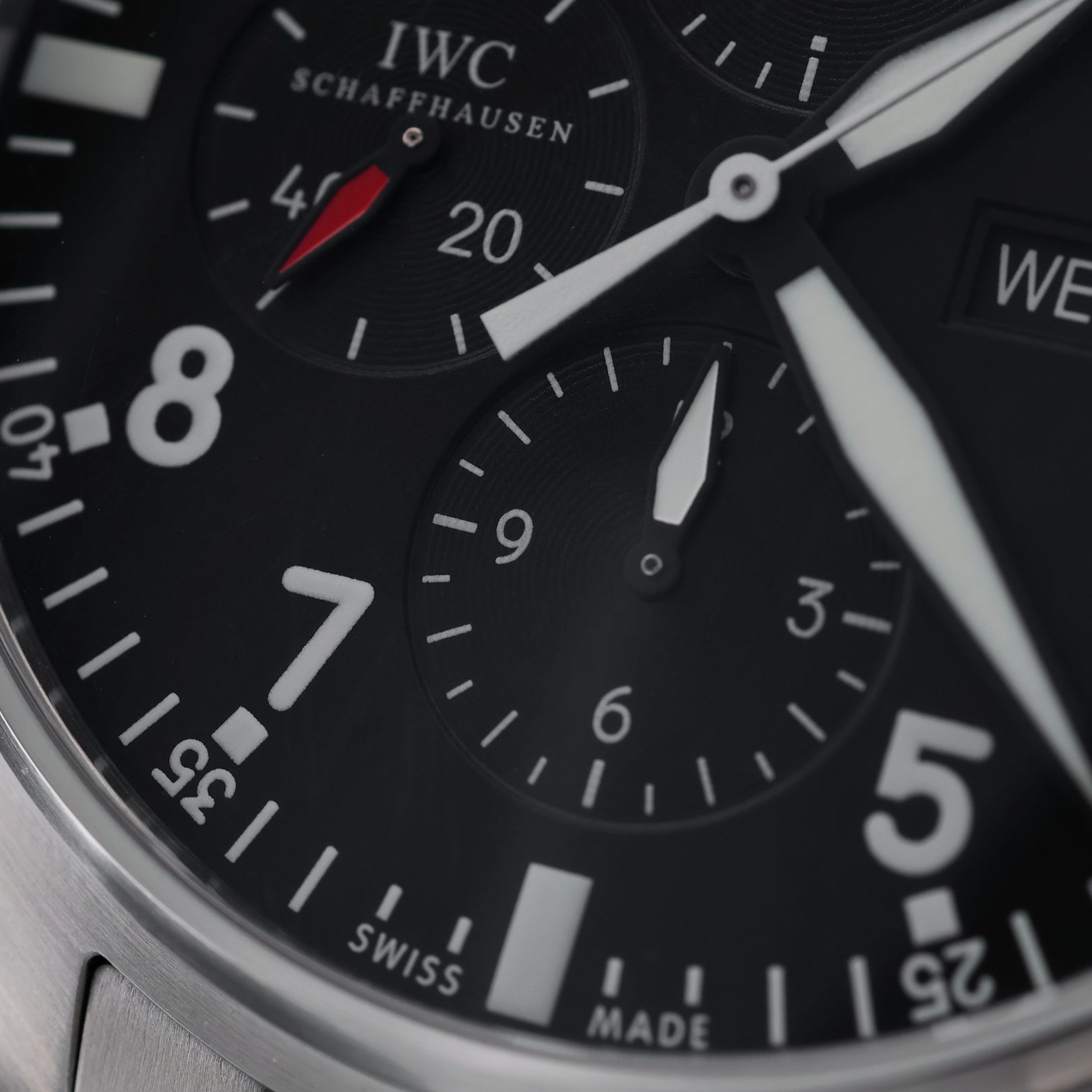 IWC Fliegeruhr Chronograph 43 mm, Stahlband, Ref. IW377701, 05 - 2014, B+P - LUXUHRIA