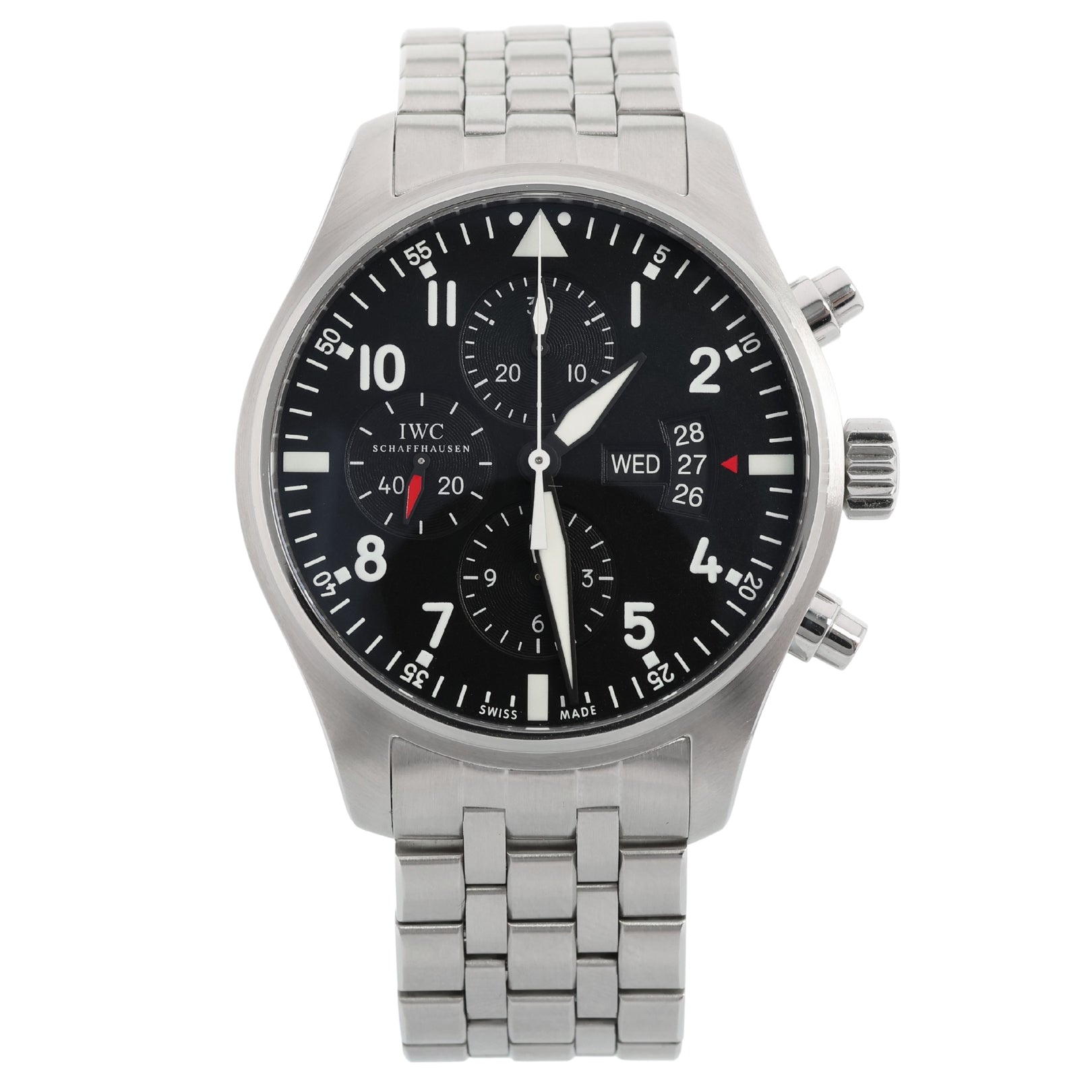 IWC Fliegeruhr Chronograph 43 mm, Stahlband, Ref. IW377701, 05 - 2014, B+P - LUXUHRIA