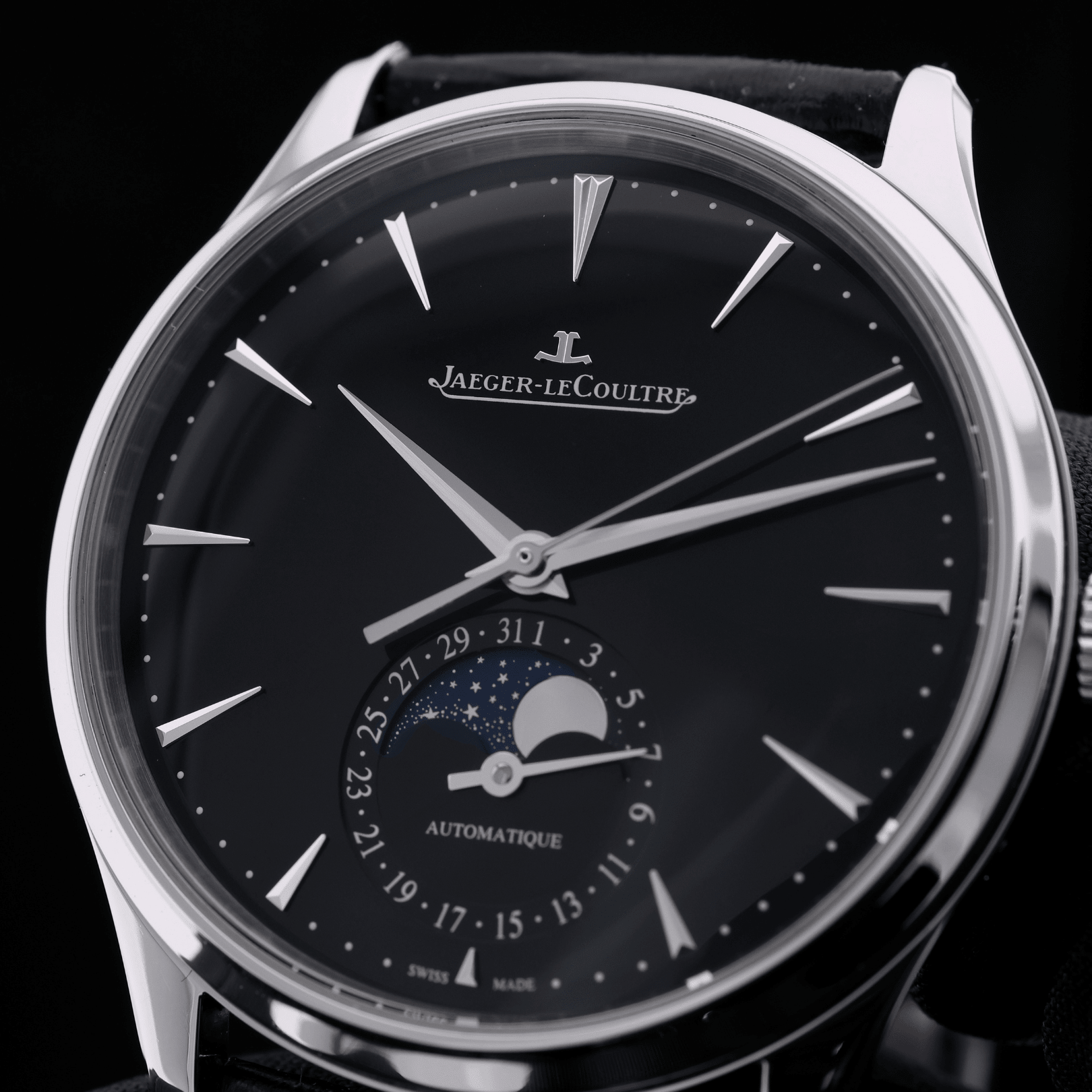 Jaeger-LeCoultre Master Ultra Thin Moon, Black Dial, Edelstahl, Ref. Q1368471, 12-2024, B+P - LUXUHRIA