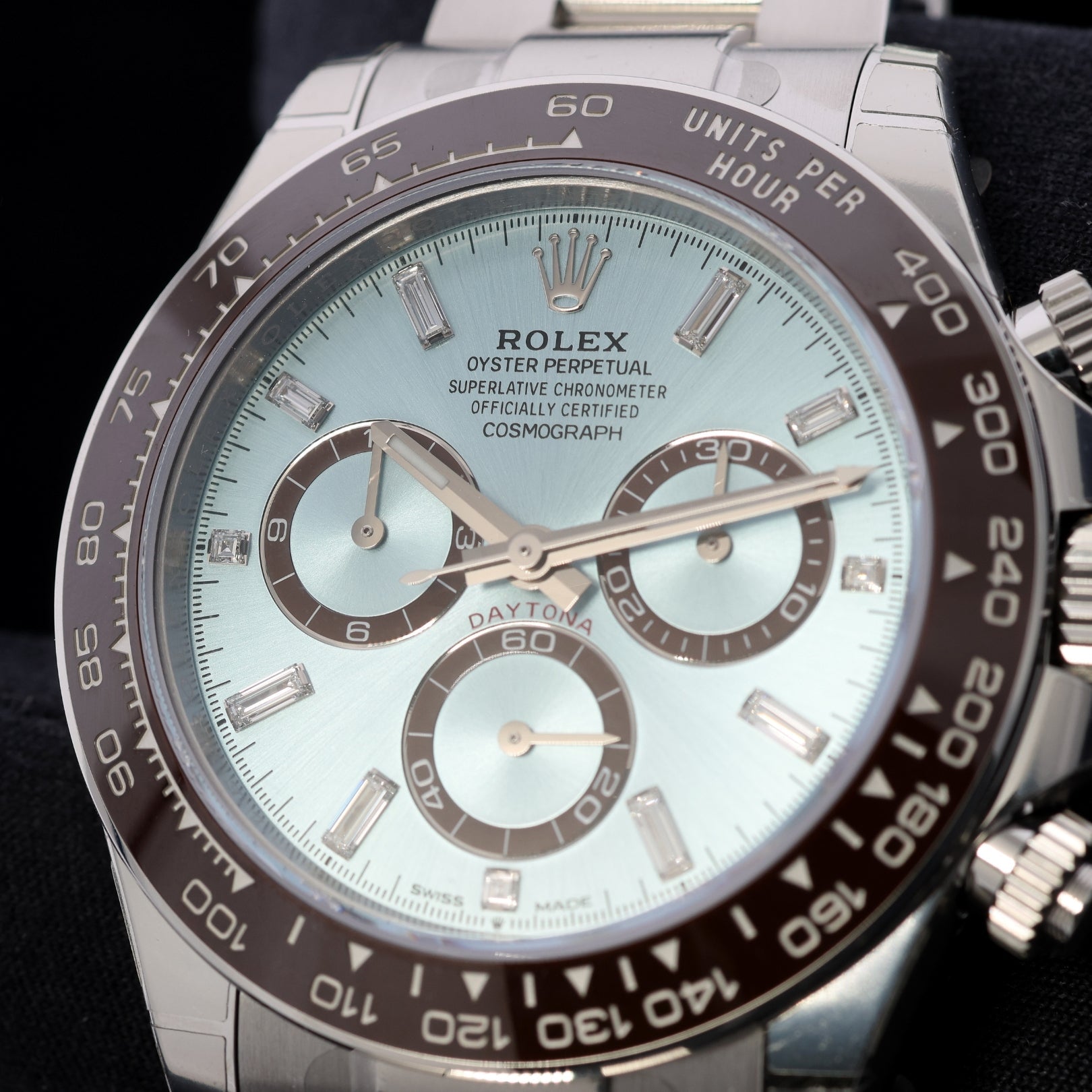 Rolex Cosmograph Daytona Platin, Baguette Diamonds, Ice Blue Dial, Fullsticker, Ref. 126506, 2025, B+P - LUXUHRIA