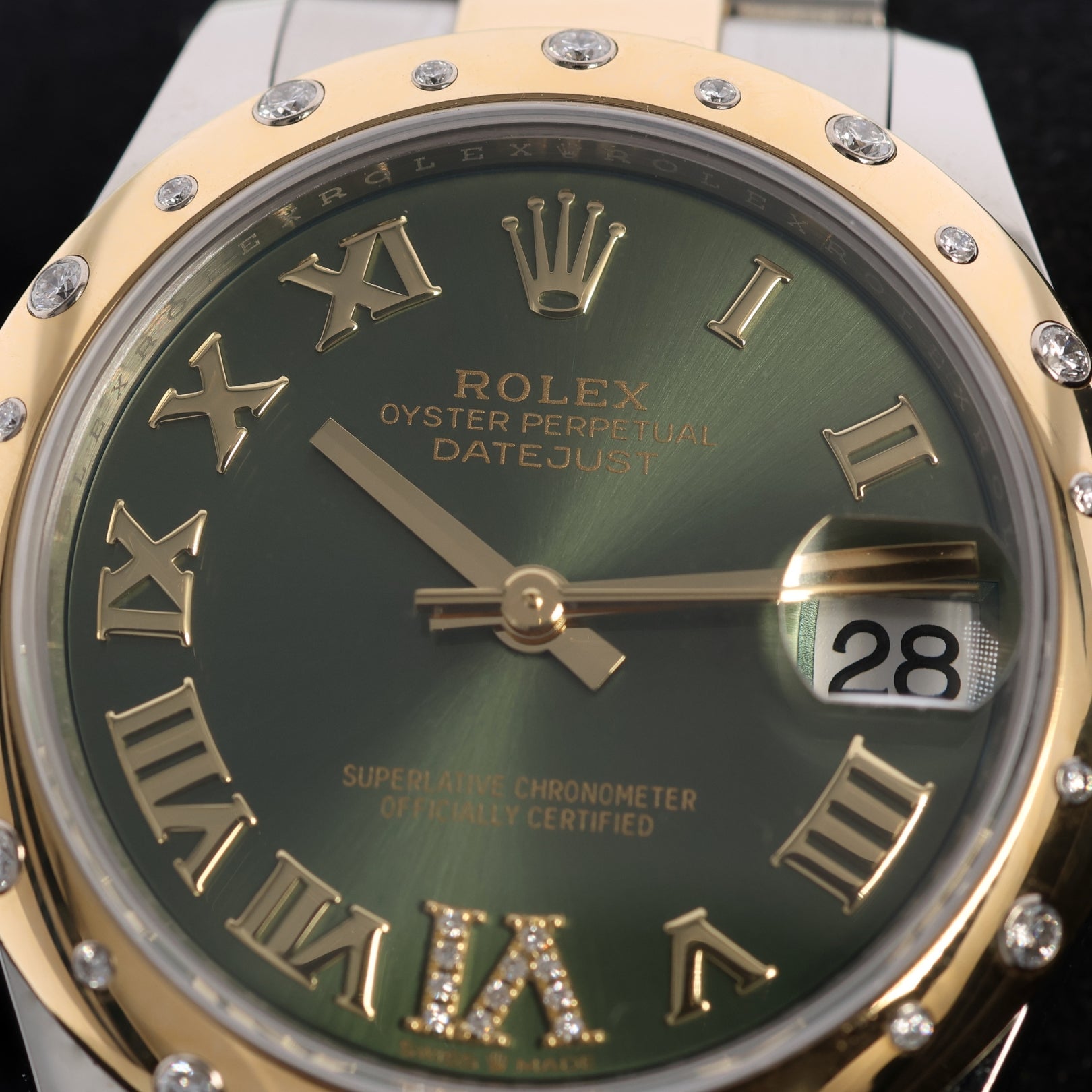 Rolex Datejust 31, Olivgrün, Diamantbesetzt, Ref. 278343RBR, 12 - 2021, B+P - LUXUHRIA