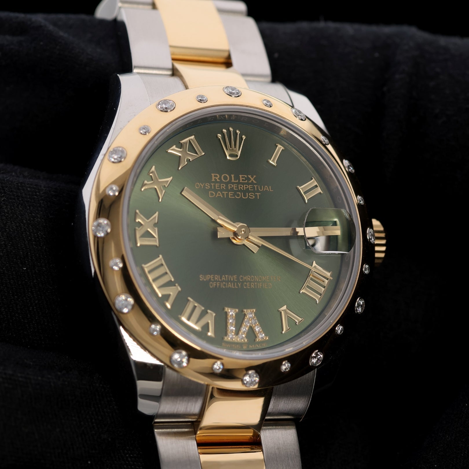 Rolex Datejust 31, Olivgrün, Diamantbesetzt, Ref. 278343RBR, 12 - 2021, B+P - LUXUHRIA