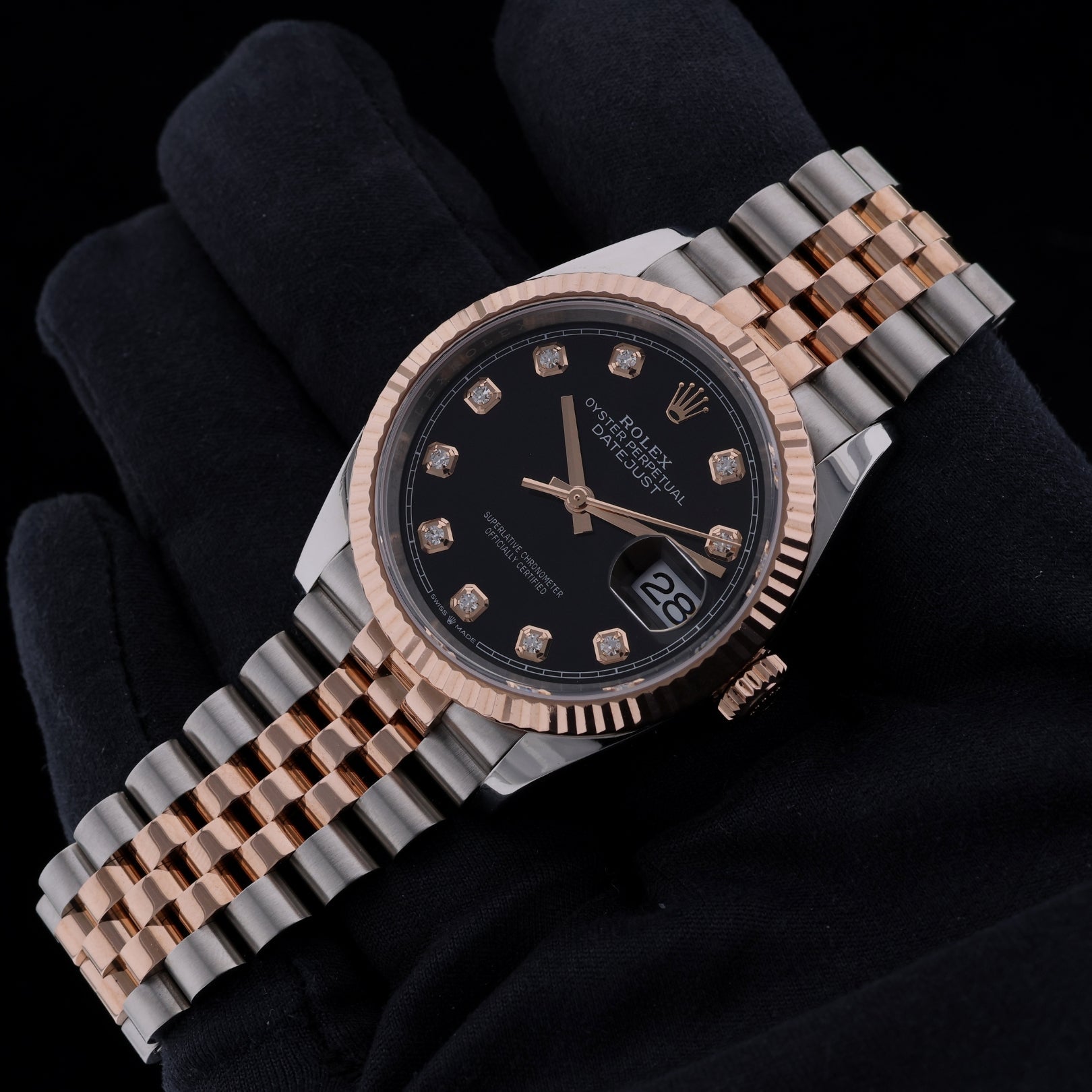 Rolex Datejust 36, Black Diamond Dial, Everose Gold, Jubilee, Ref. 126231, 10-2024, B+P - LUXUHRIA