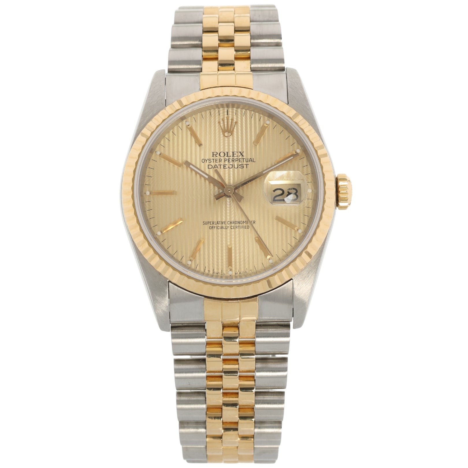 Rolex Datejust 36, Champagne Tapestry Dial, Jubilee - Armband, Ref. 16013, mit Box - LUXUHRIA