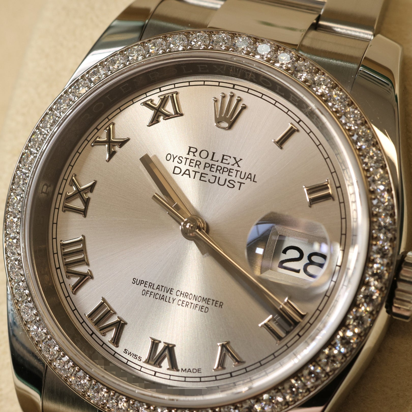 Rolex Datejust 36, Diamantlünette, Oyster, Ref. 116244, 02 - 2018, B+P - LUXUHRIA
