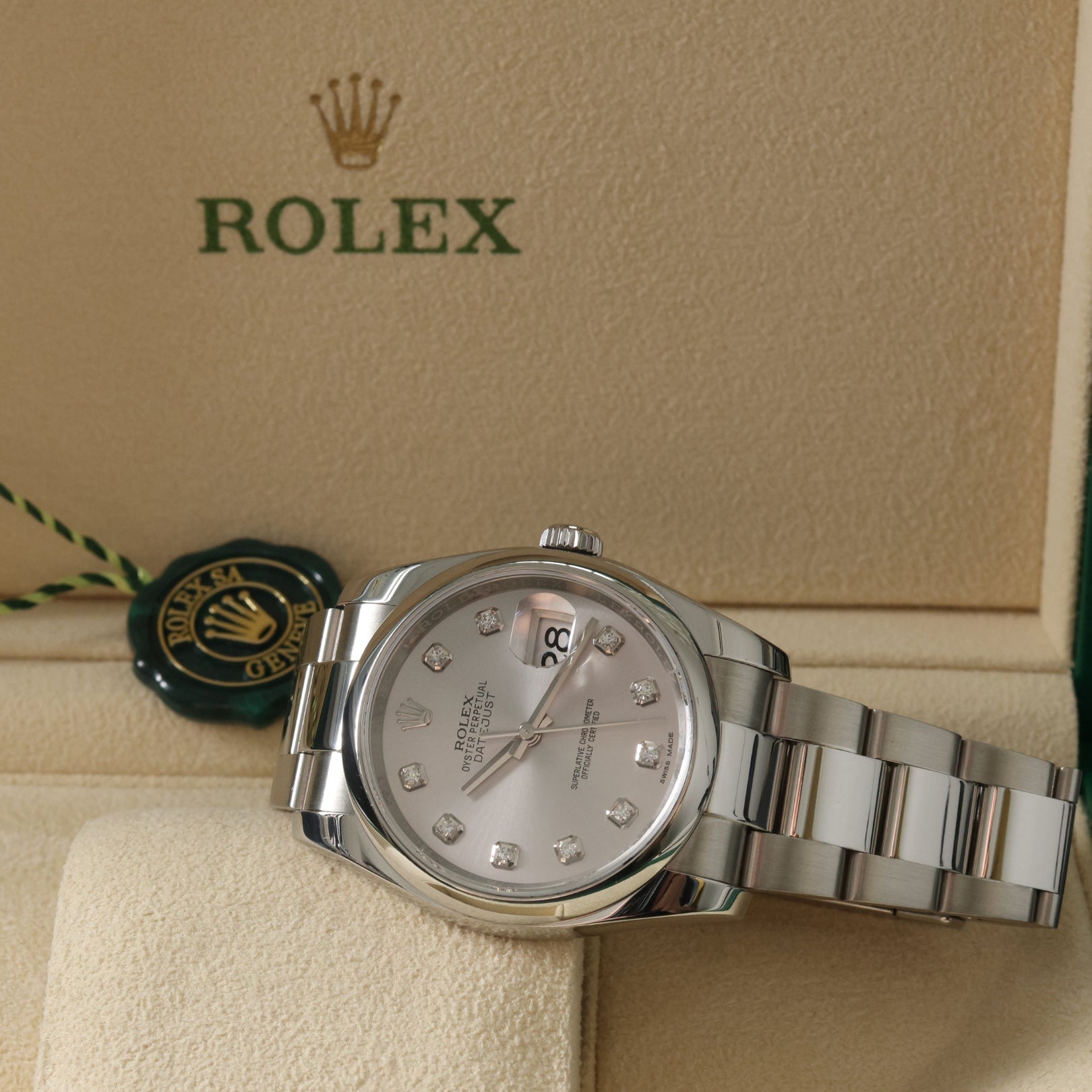 Rolex Datejust 36, Oyster, Silver Diamond Dial, LC100, Ref. 116200, 11-2016, B+P - LUXUHRIA