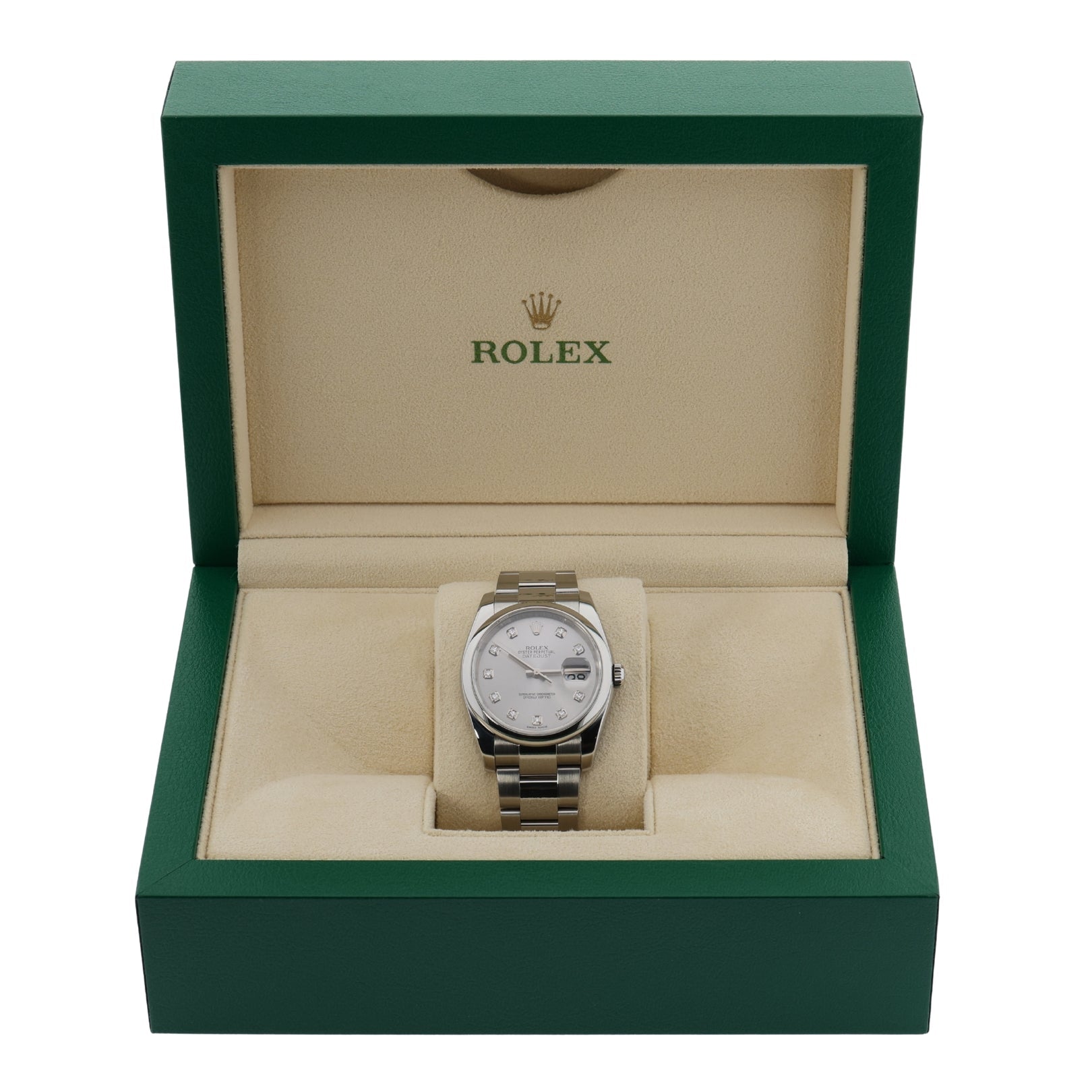 Rolex Datejust 36, Oyster, Silver Diamond Dial, LC100, Ref. 116200, 11-2016, B+P - LUXUHRIA