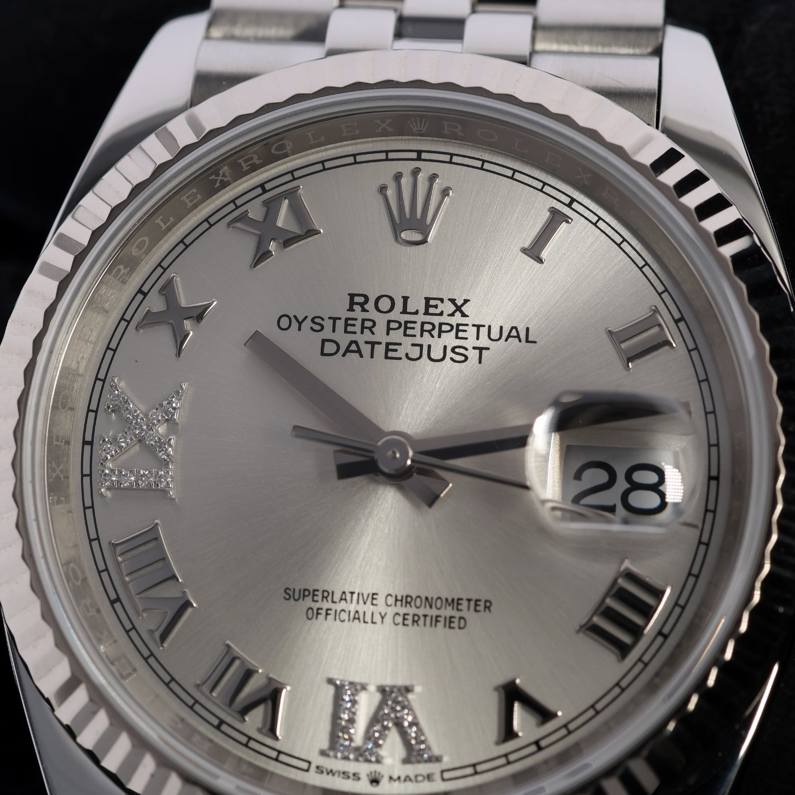 Rolex Datejust 36, Silber mit Diamanten, Jubilee, Ref. 126234, 10 - 2020, B+P - LUXUHRIA