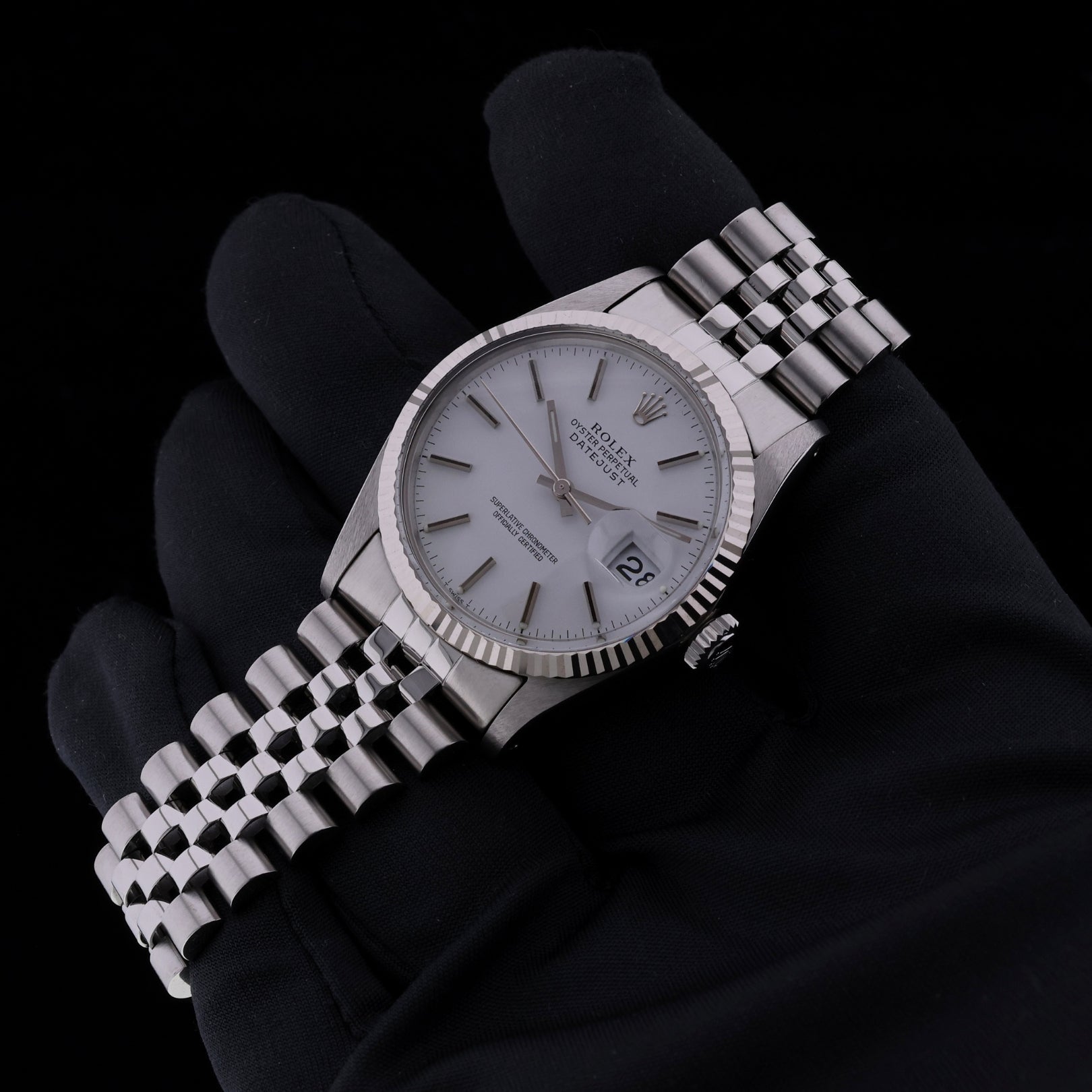 Rolex Datejust 36, Vintage, Service 06/2026, Weißgold Lünette, White Dial, Ref. 16014, 1984, mit Box - LUXUHRIA