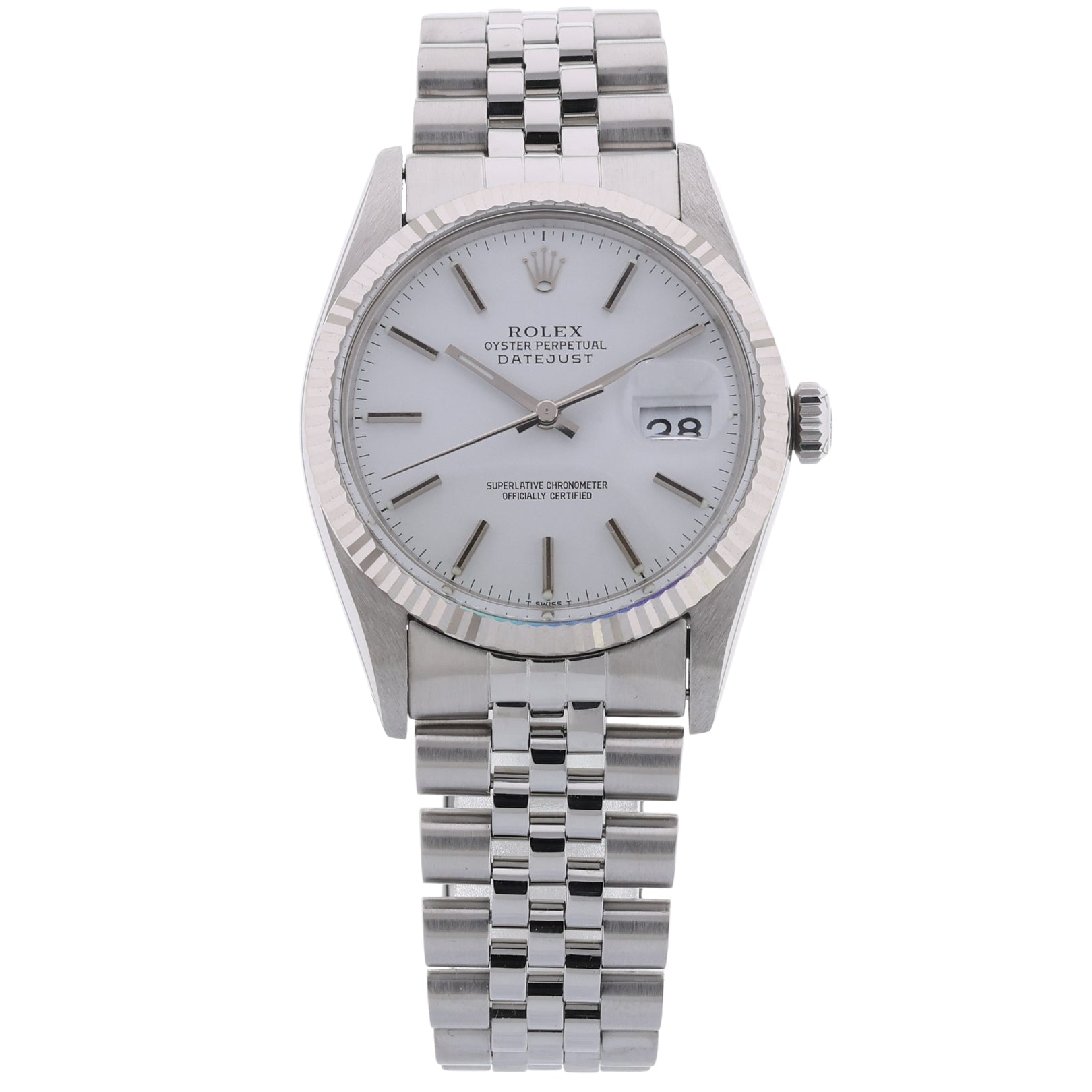 Rolex Datejust 36, Vintage, Service 06/2026, Weißgold Lünette, White Dial, Ref. 16014, 1984, mit Box - LUXUHRIA