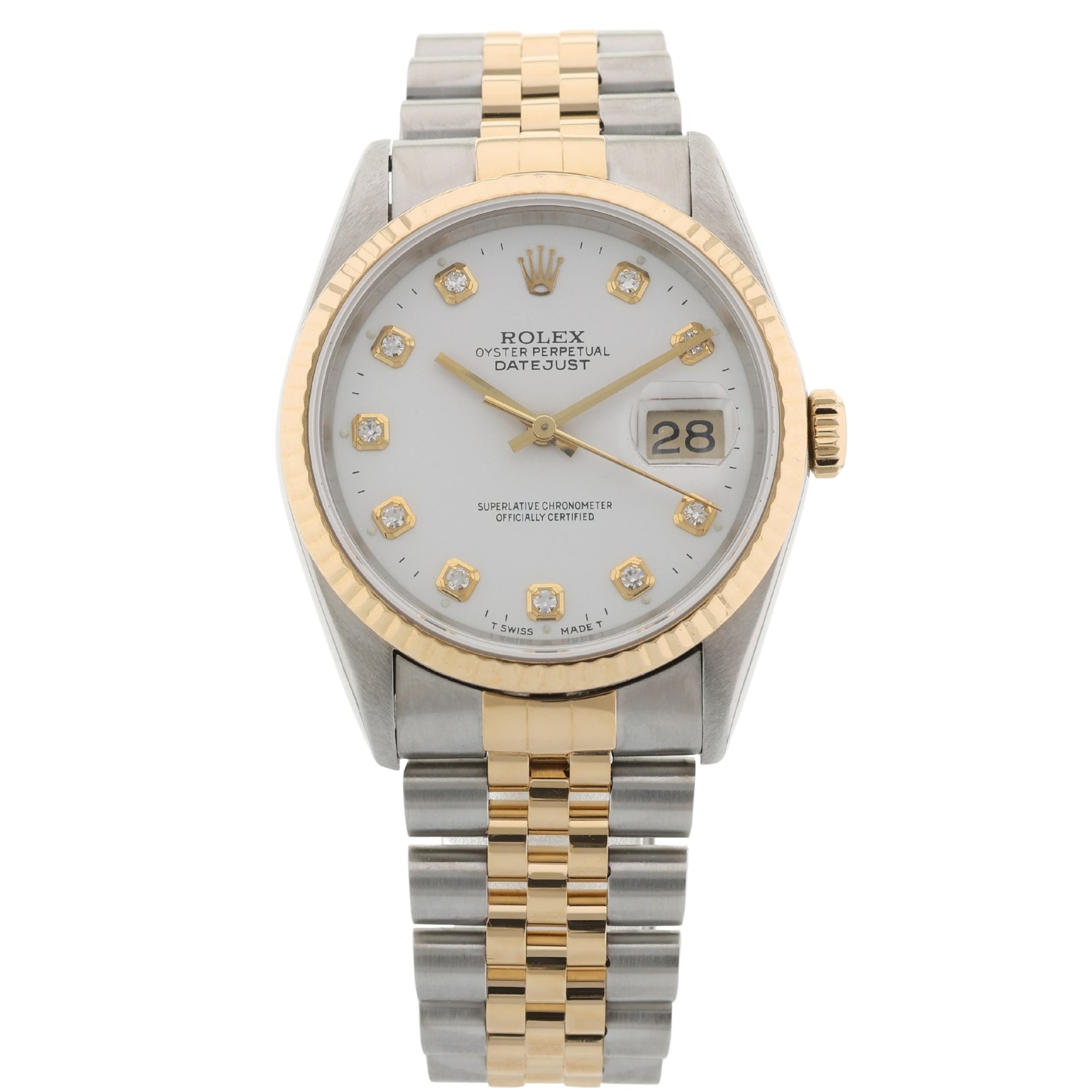 Rolex Datejust 36, White Diamond Dial, Stahl/Gold, Ref. 16233, ohne B+P - LUXUHRIA