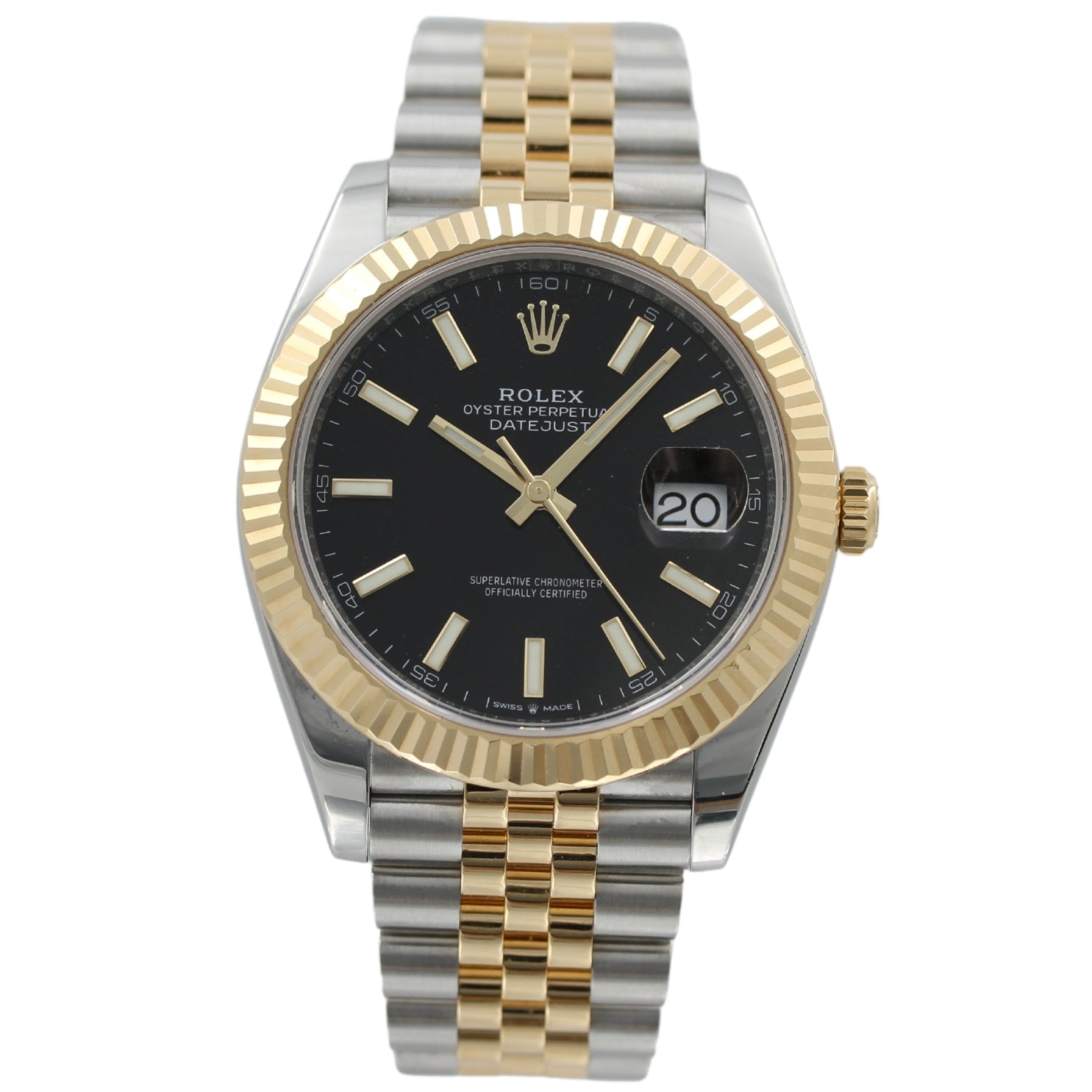 Rolex Datejust 41, Bicolor Gold/Stahl, Jubilee, schwarz Zifferblatt, Ref. 126333, B+P - LUXUHRIA
