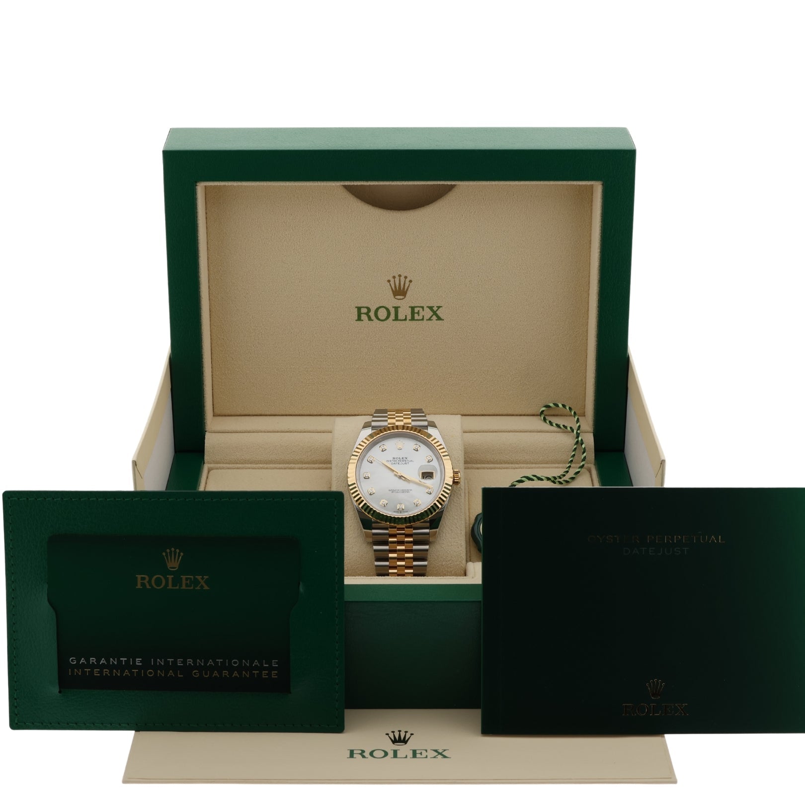 Rolex Datejust 41, Gold/Stahl, Perlmutt Diamanten Zifferblatt, Jubilee, Ref. 126333, 2023, B+P - LUXUHRIA