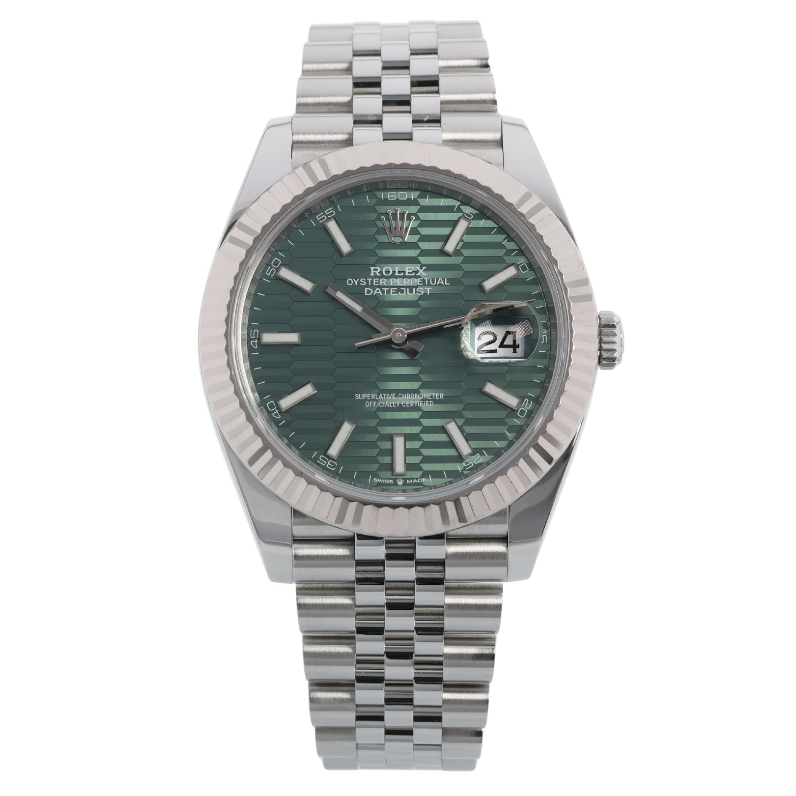 Rolex Datejust 41, Green Motif, Jubilee, Mintgrün/Riffelmuster, Ref. 126334, B+P - LUXUHRIA