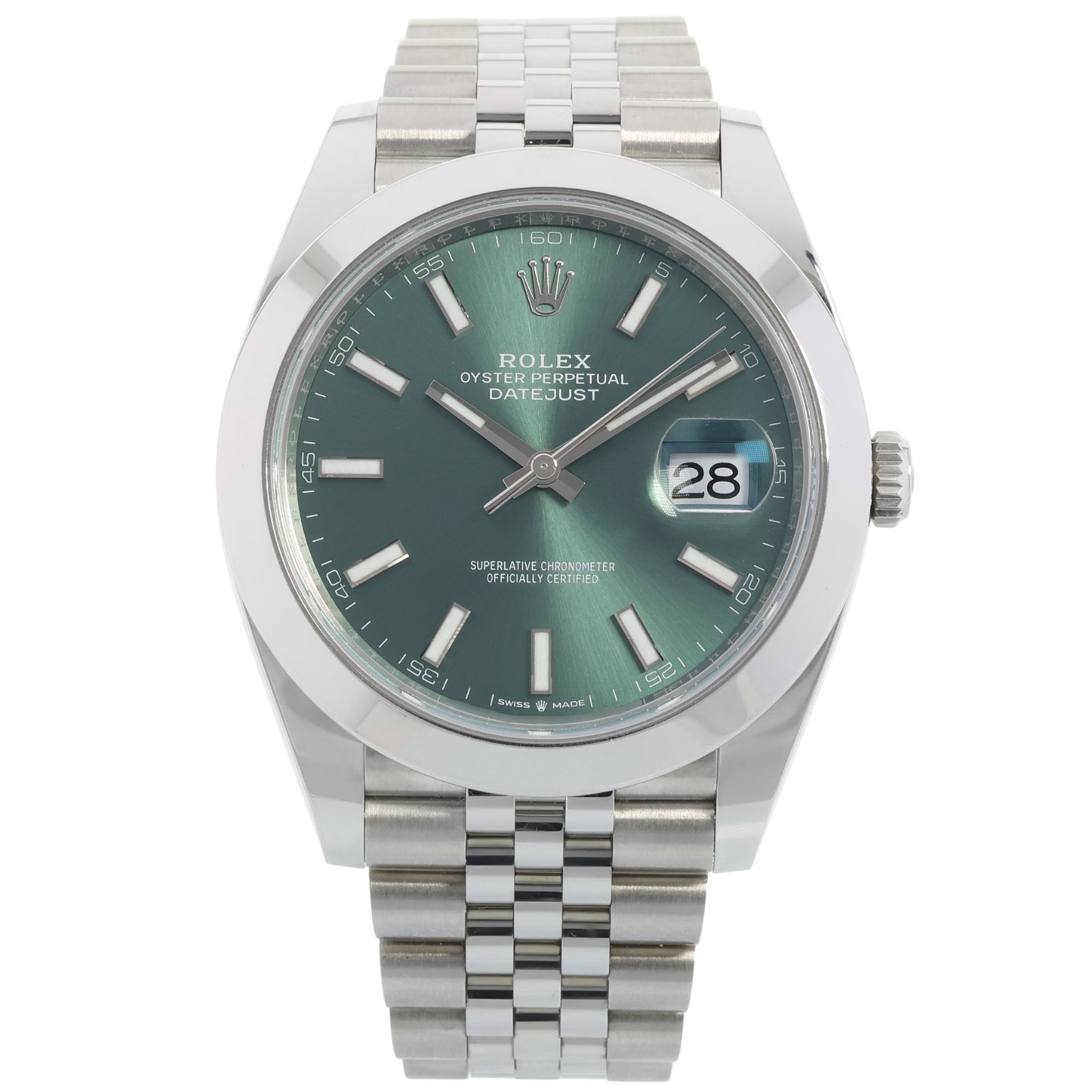 Rolex Datejust 41, Mintgrün, Jubilee, Bombiert, Ref. 126300, 12 - 2024, B+P - LUXUHRIA