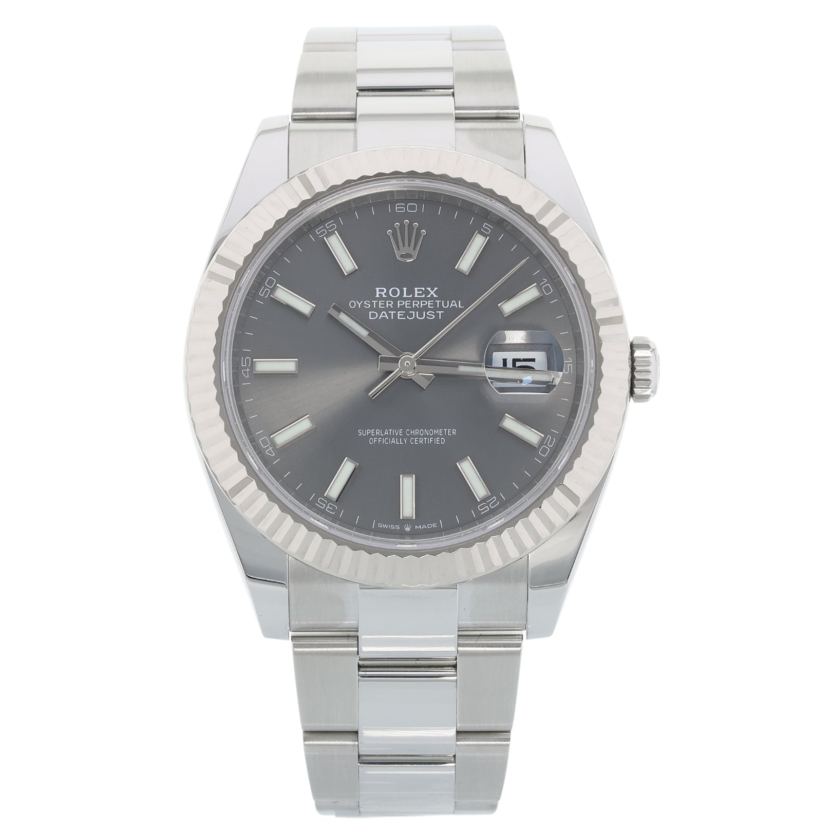 Rolex Datejust 41, Ref. 126334, Graues Zifferblatt, Rhodium, B+P - LUXUHRIA