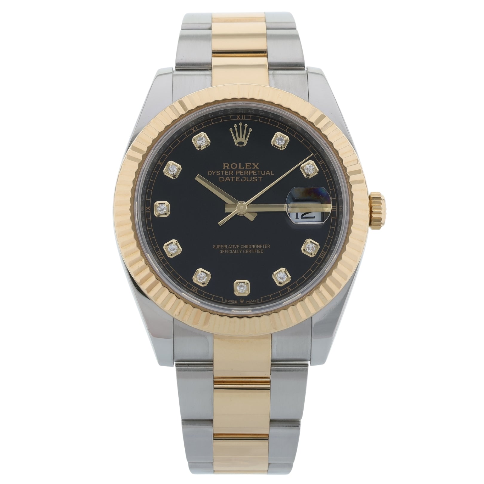 Rolex Datejust 41, Schwarz, Diamantindizes, Rolesor, Ref. 126333, B+P - LUXUHRIA