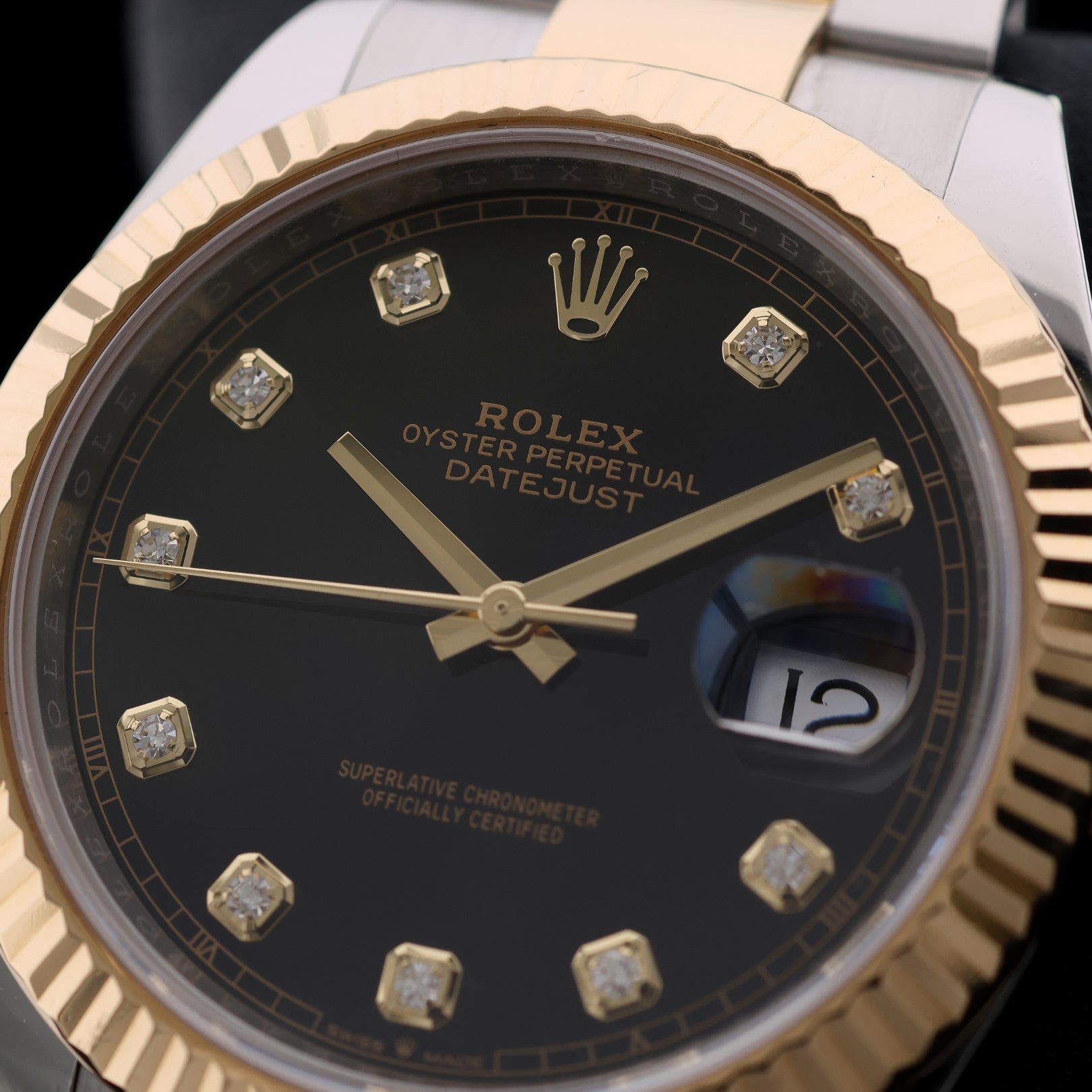 Rolex Datejust 41, Schwarz, Diamantindizes, Rolesor, Ref. 126333, B+P - LUXUHRIA