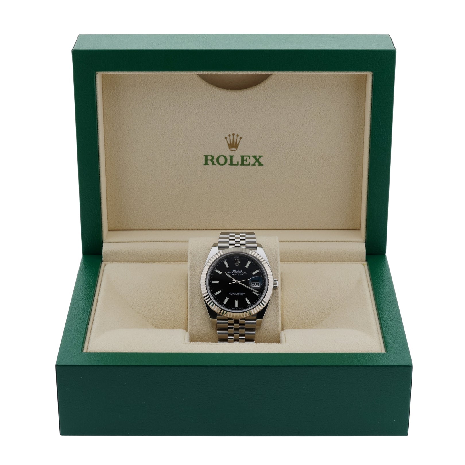 Rolex Datejust 41, Weissgold/Stahl, Schwarz, Jubilee - Armband, Ref. 126334, B+P - LUXUHRIA