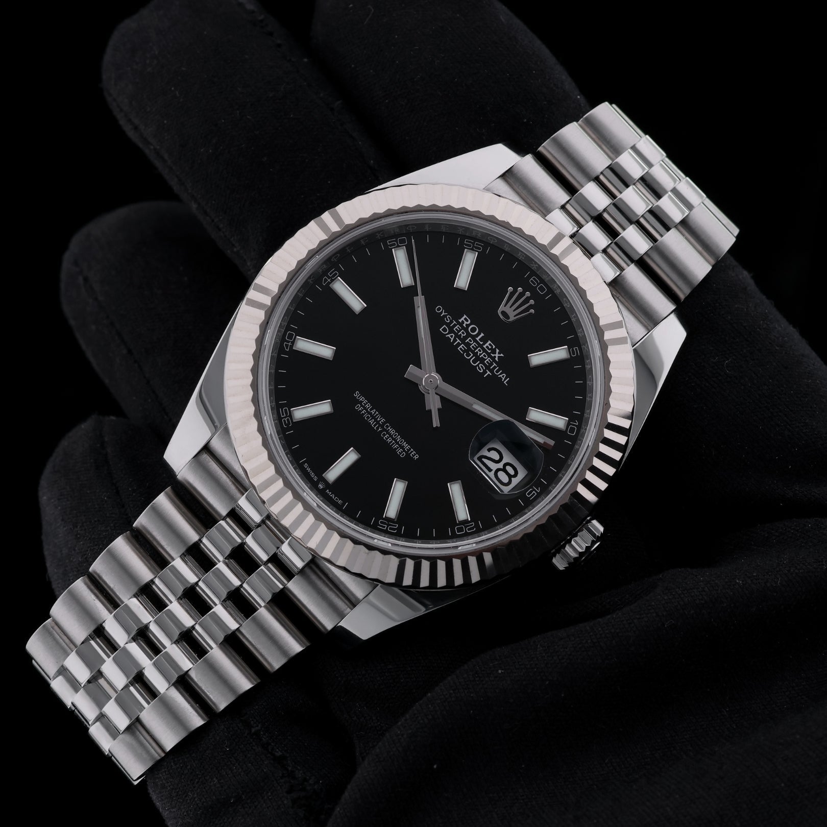 Rolex Datejust 41, Weissgold/Stahl, Schwarz, Jubilee - Armband, Ref. 126334, B+P - LUXUHRIA