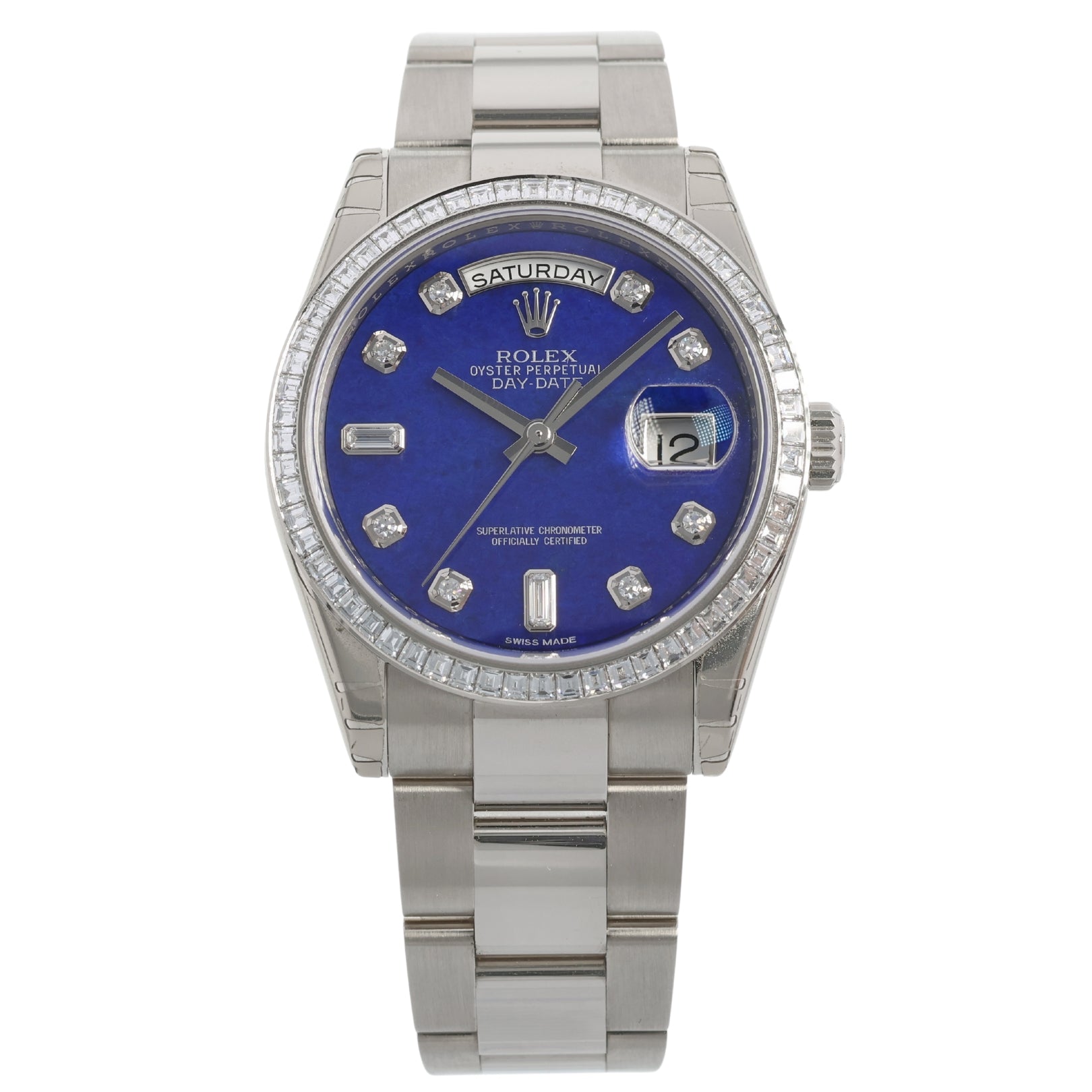 Rolex Day - Date 36, Lapislazuli Zifferblatt, Diamanten Set, Ref. 118399BR, LC100, 12 - 2015, B+P - LUXUHRIA