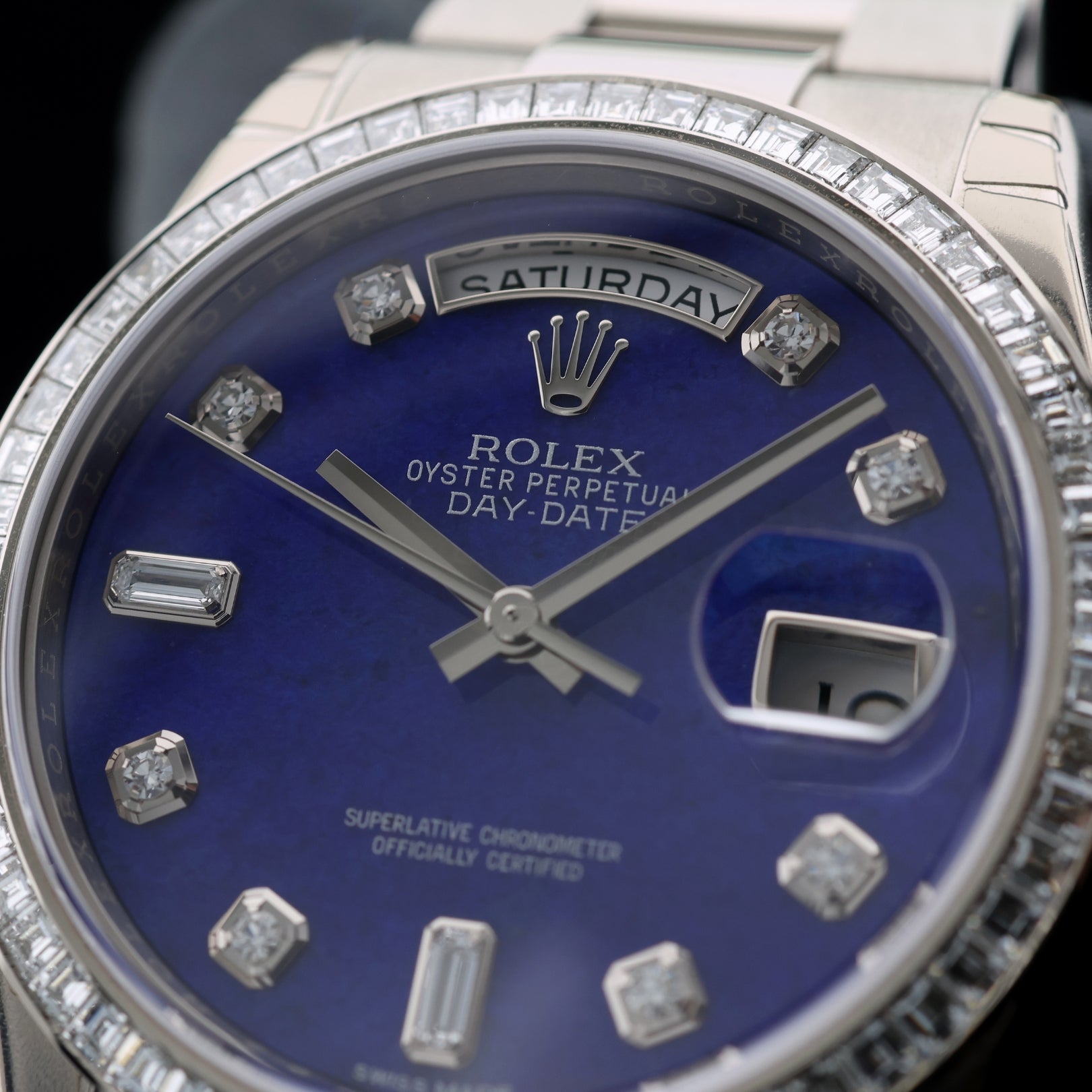 Rolex Day - Date 36, Lapislazuli Zifferblatt, Diamanten Set, Ref. 118399BR, LC100, 12 - 2015, B+P - LUXUHRIA