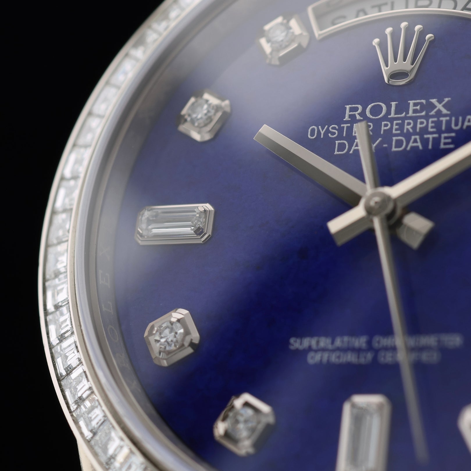 Rolex Day - Date 36, Lapislazuli Zifferblatt, Diamanten Set, Ref. 118399BR, LC100, 12 - 2015, B+P - LUXUHRIA