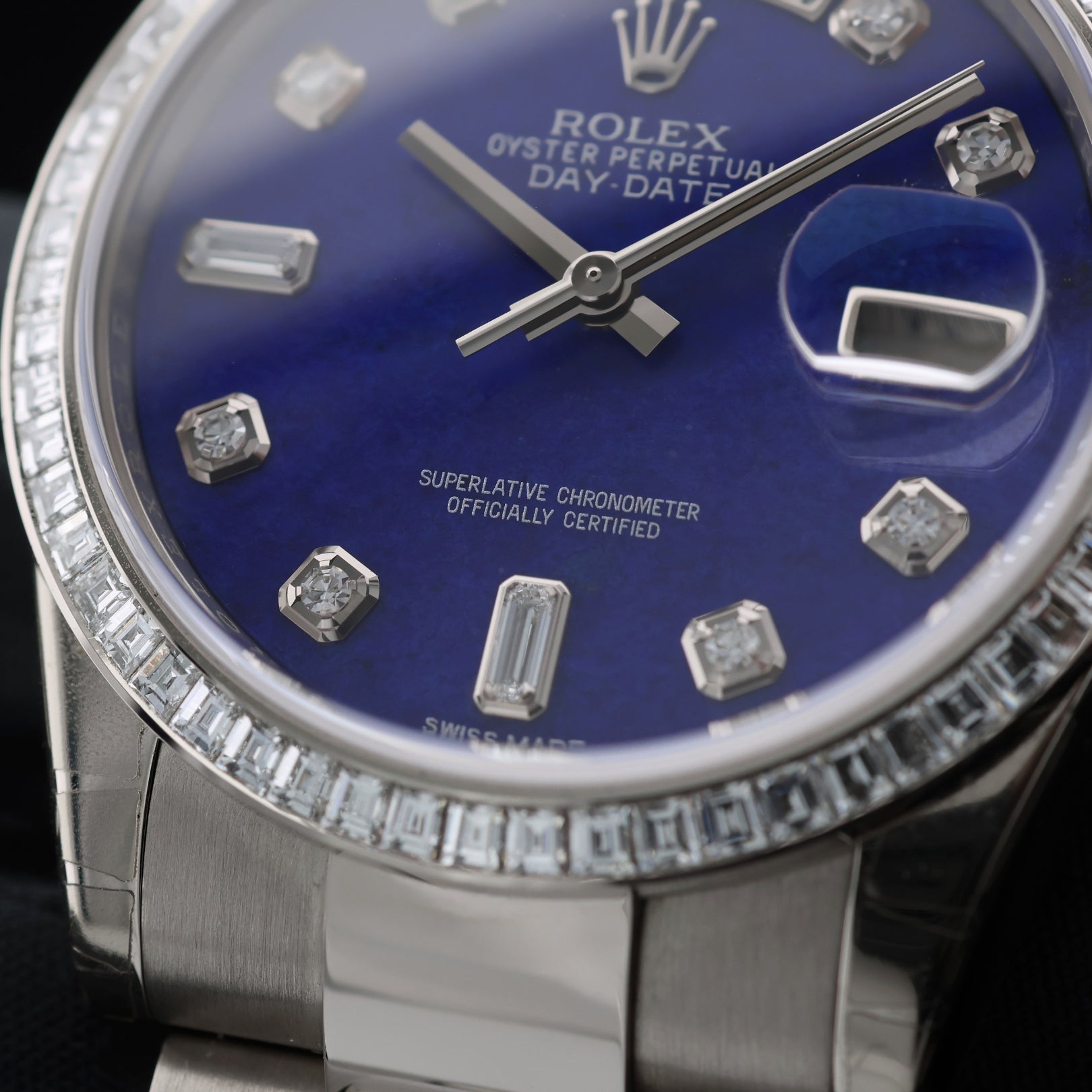 Rolex Day - Date 36, Lapislazuli Zifferblatt, Diamanten Set, Ref. 118399BR, LC100, 12 - 2015, B+P - LUXUHRIA