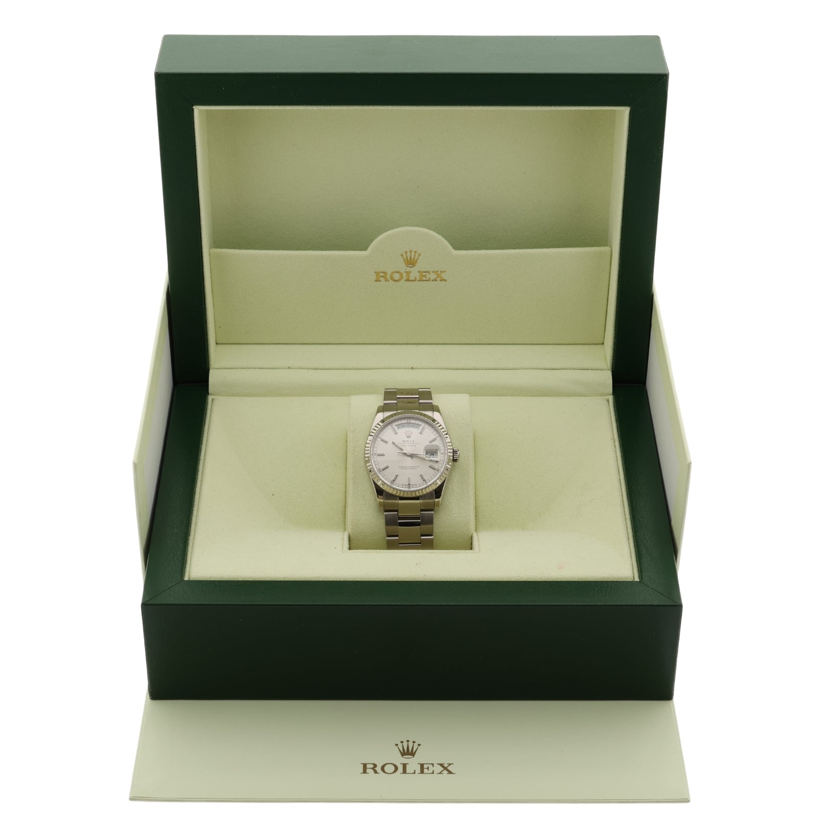 Rolex Day - Date 36, Whitegold, Silver Dial, Ref. 118239, mit Box+Rolex - Service - LUXUHRIA