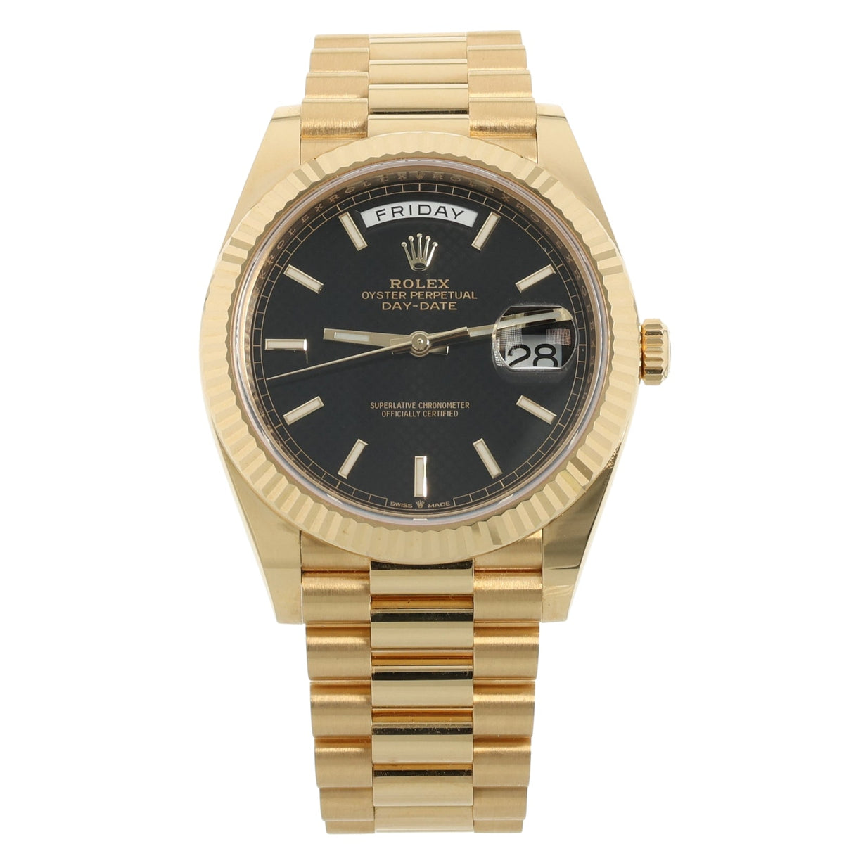 Rolex Day-Date 40, Black Motif Dial, Gelbgold, Ref. 228238, 2021, B+P - LUXUHRIA