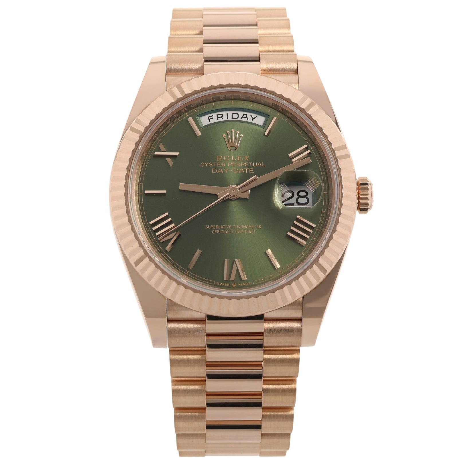 Rolex Day - Date 40, Everose Gold, Olive Green Dial, Ref. 228235, 2023, B+P - LUXUHRIA