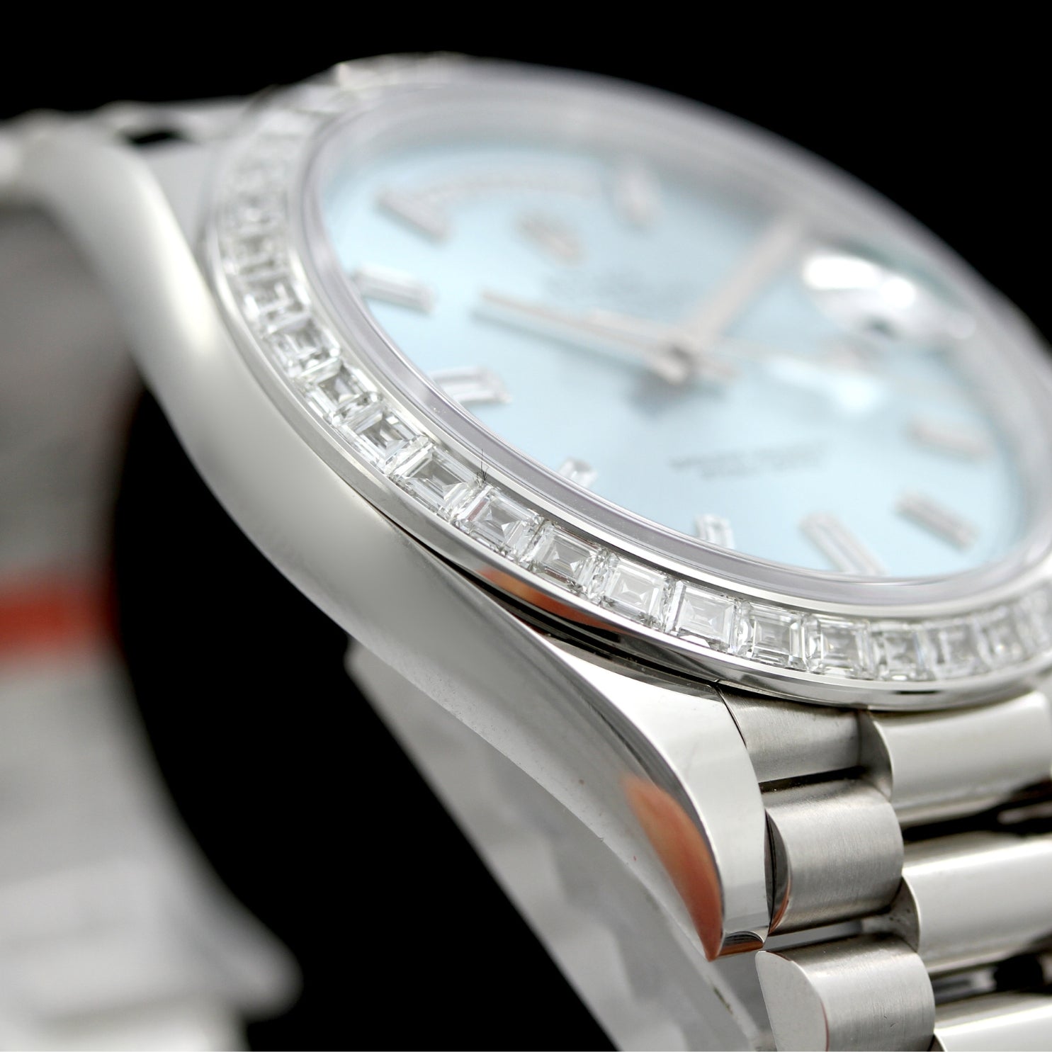 Rolex Day - Date 40, Platinum, Diamonds, Ref. 228396TBR, teilbeklebt, B+P - LUXUHRIA