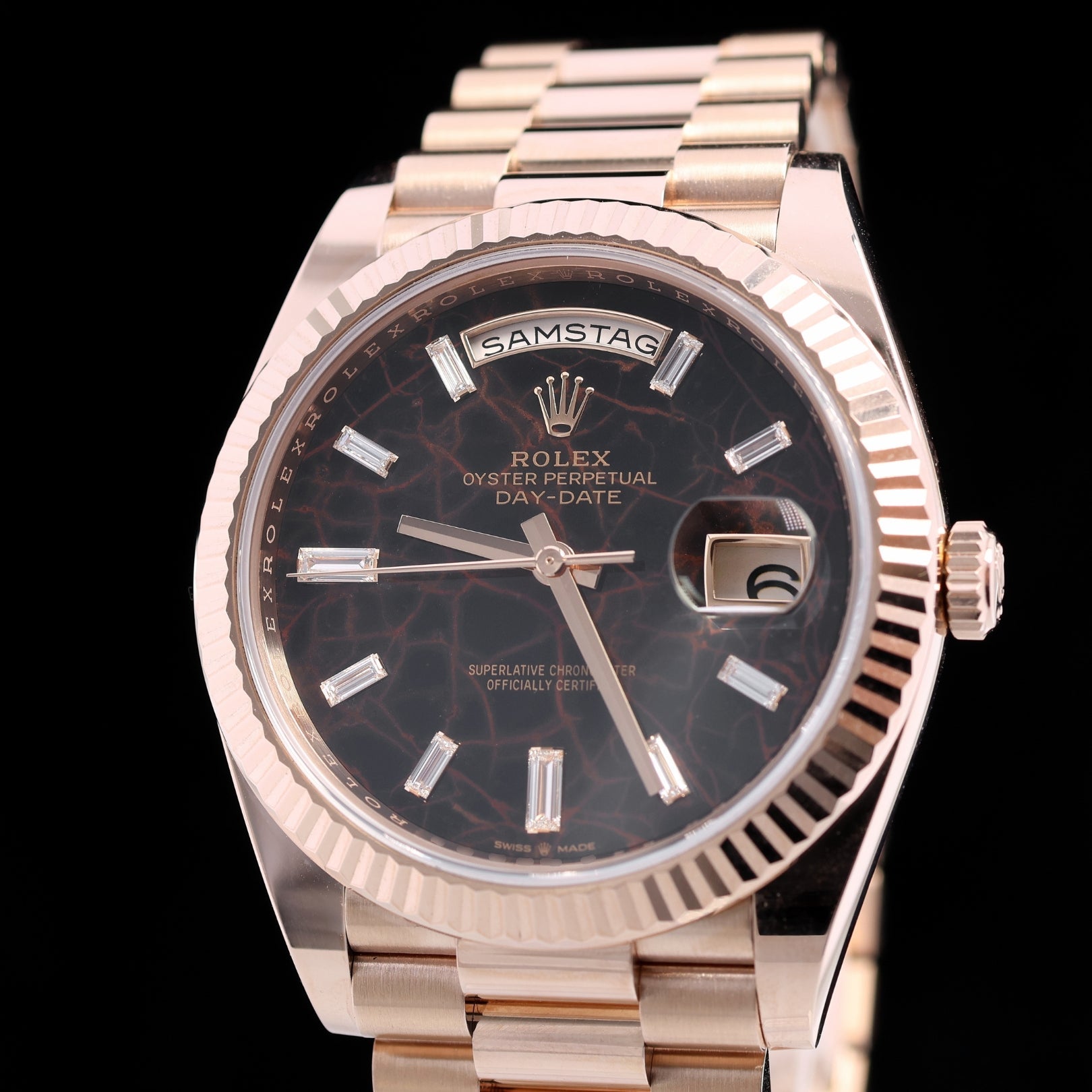 Rolex Day - Date Everose Gold, 12/2021, Eisenkiesel Dial, Ref. 228235, B+P - LUXUHRIA
