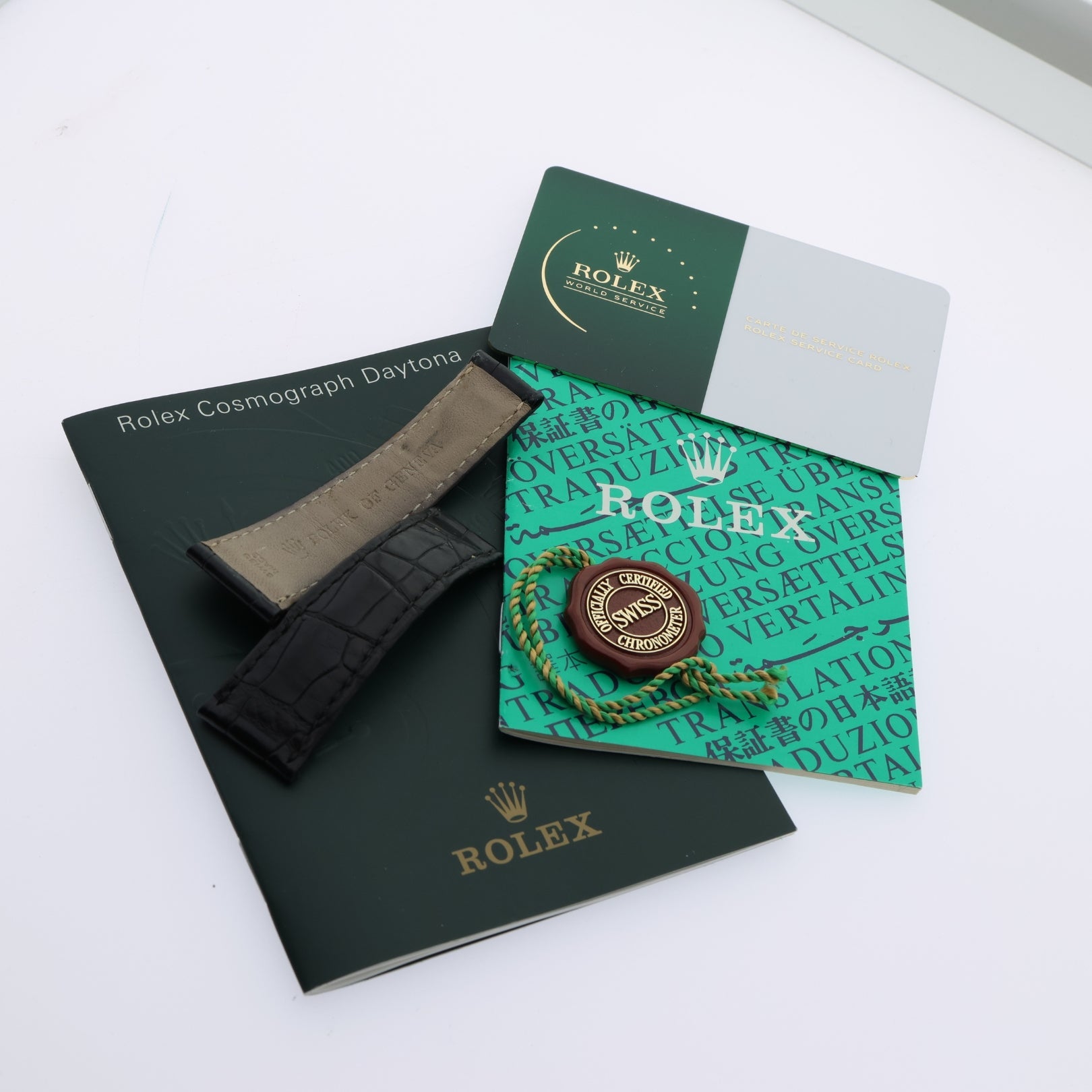 Rolex Daytona, Baguette Bezel Diamond Dial, Kautschuk - und Lederarmband, Service 2025, Ref. 116589BR, mit Box - LUXUHRIA