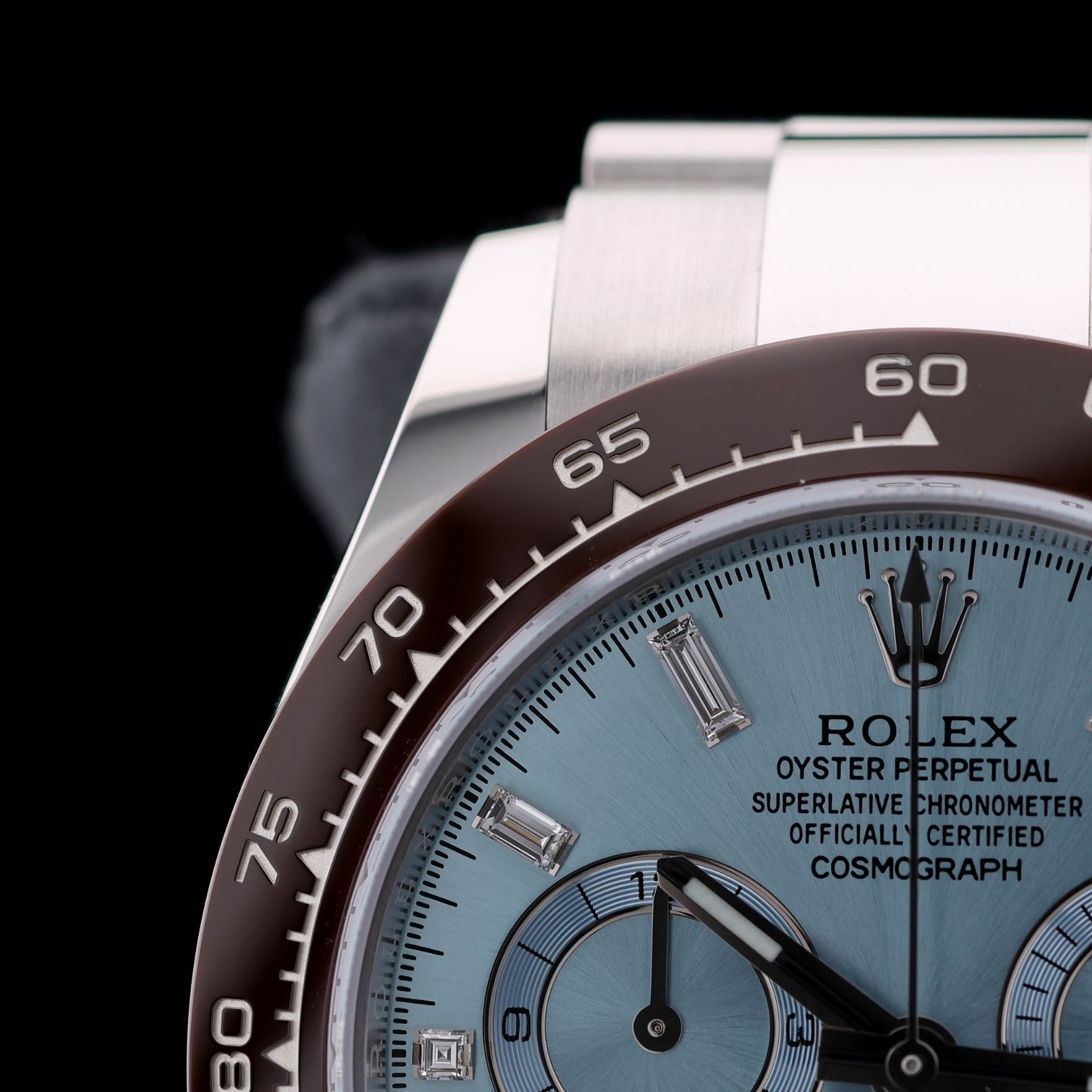 Rolex Daytona Platin, Ice Blue Dial, Baguette - Diamantindizes, Ref. 116506, 2022/Ungetragen, B+P - LUXUHRIA