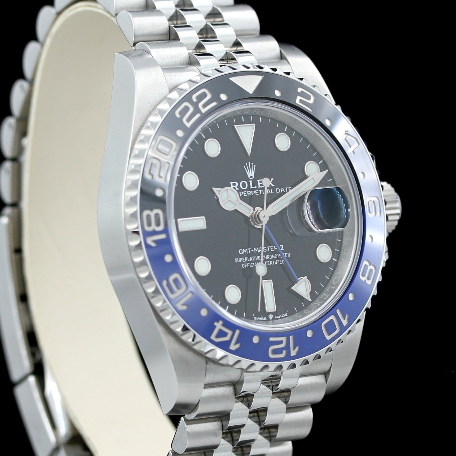 Rolex GMT Master II, "Batman", Jubilee, Ref. 126710BLNR, B+P - LUXUHRIA