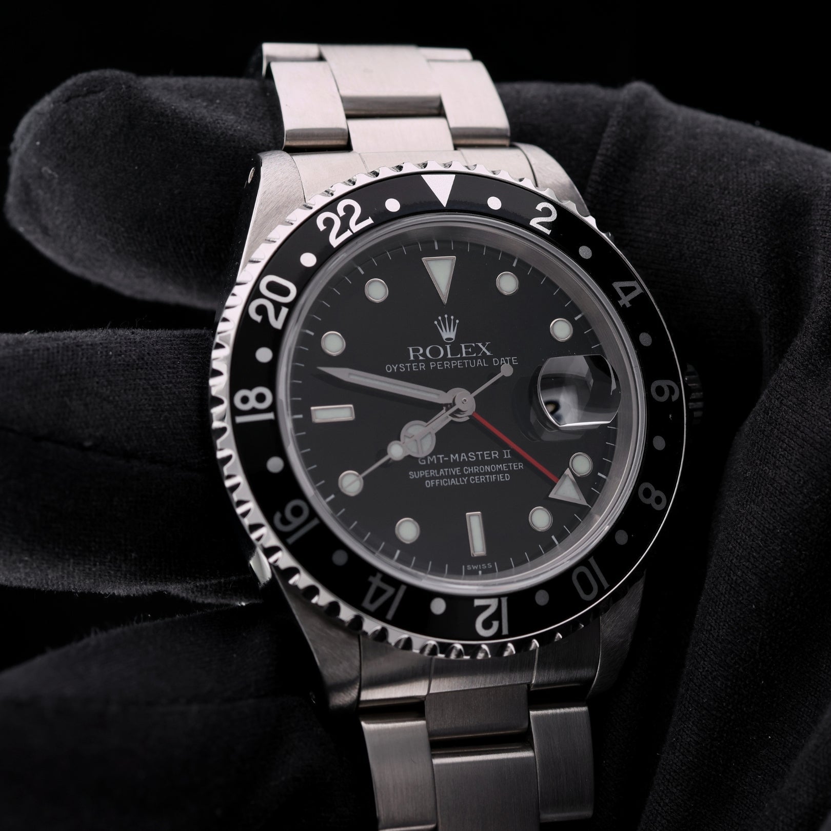 Rolex GMT Master II, Black Bezel, Oyster, LC100, Ref. 16710, 11 - 1999, B+P - LUXUHRIA