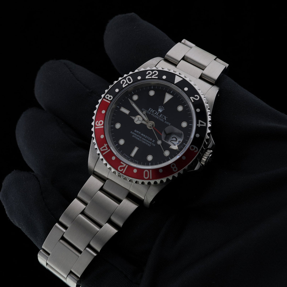 Rolex GMT Master II, "CokeBezel", Oyster, LC100, Erstkaufrechnung, Service 2018, Ref. 16710, 03-1998, B+P - LUXUHRIA
