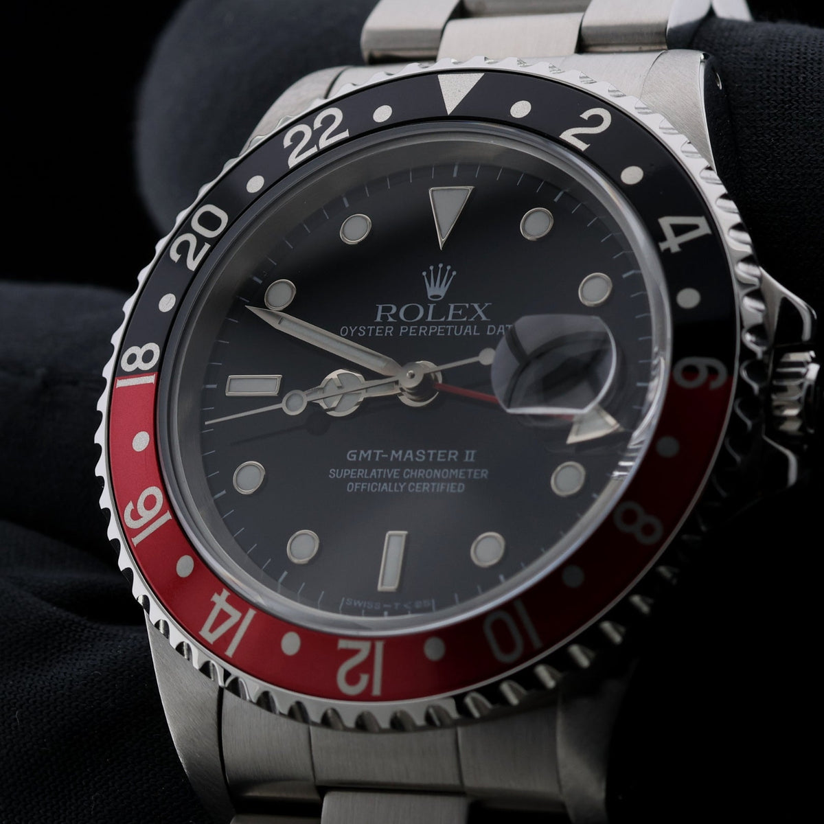 Rolex GMT Master II, "CokeBezel", Oyster, LC100, Erstkaufrechnung, Service 2018, Ref. 16710, 03-1998, B+P - LUXUHRIA