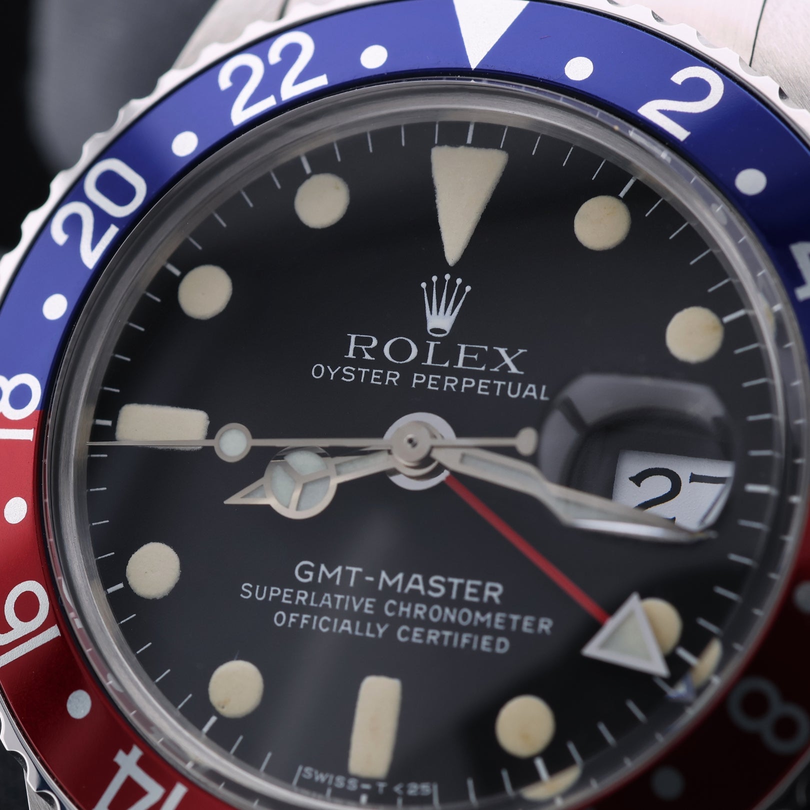 Rolex GMT Master II, "Pepsi Bezel", 40 mm, Oyster, Ref. 1675/0, Rolex - Service 2025, mit Box - LUXUHRIA