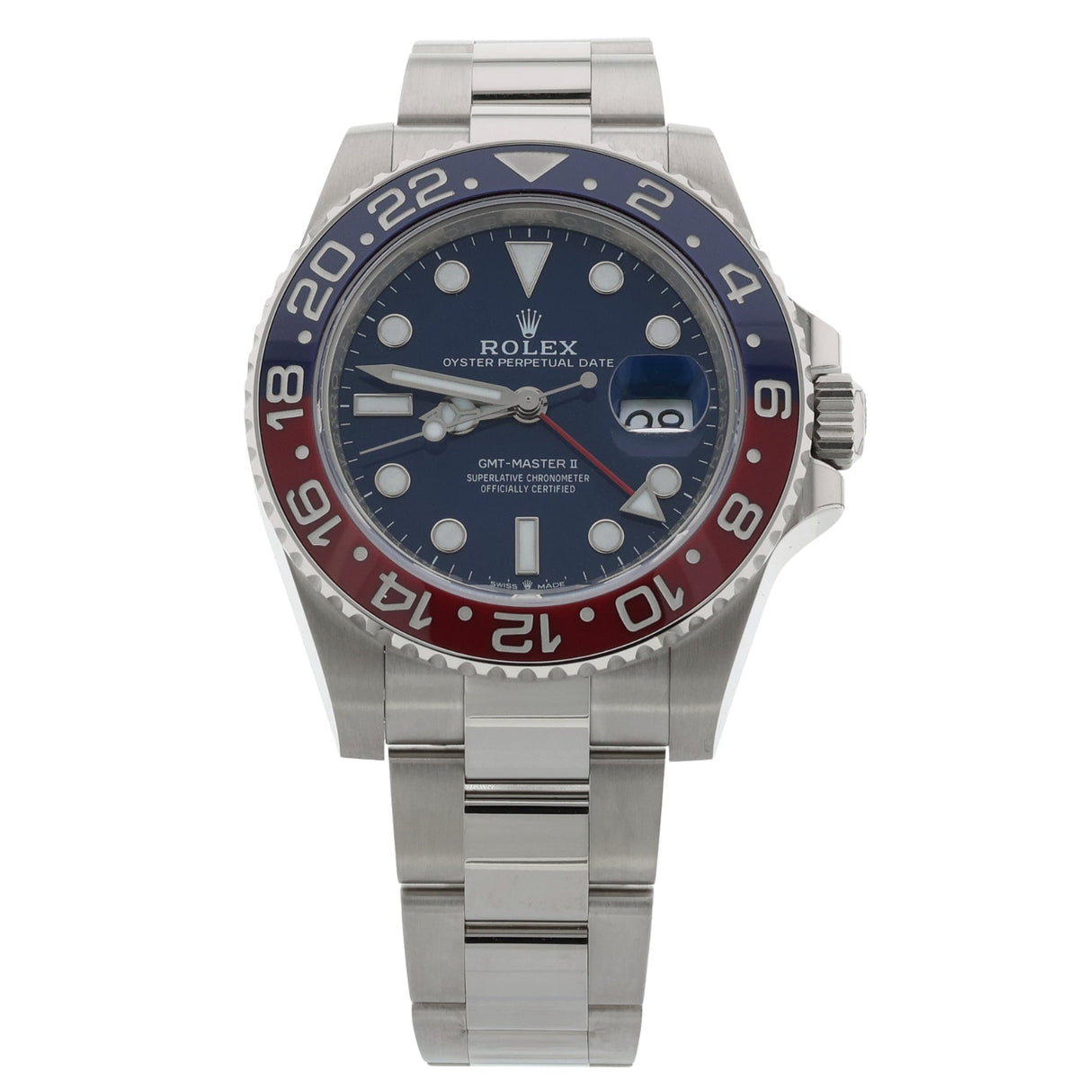 Rolex GMT Master II, "Pepsi", Blue Dial, Weissgold, Ref. 126719BLRO, 2025, B+P - LUXUHRIA