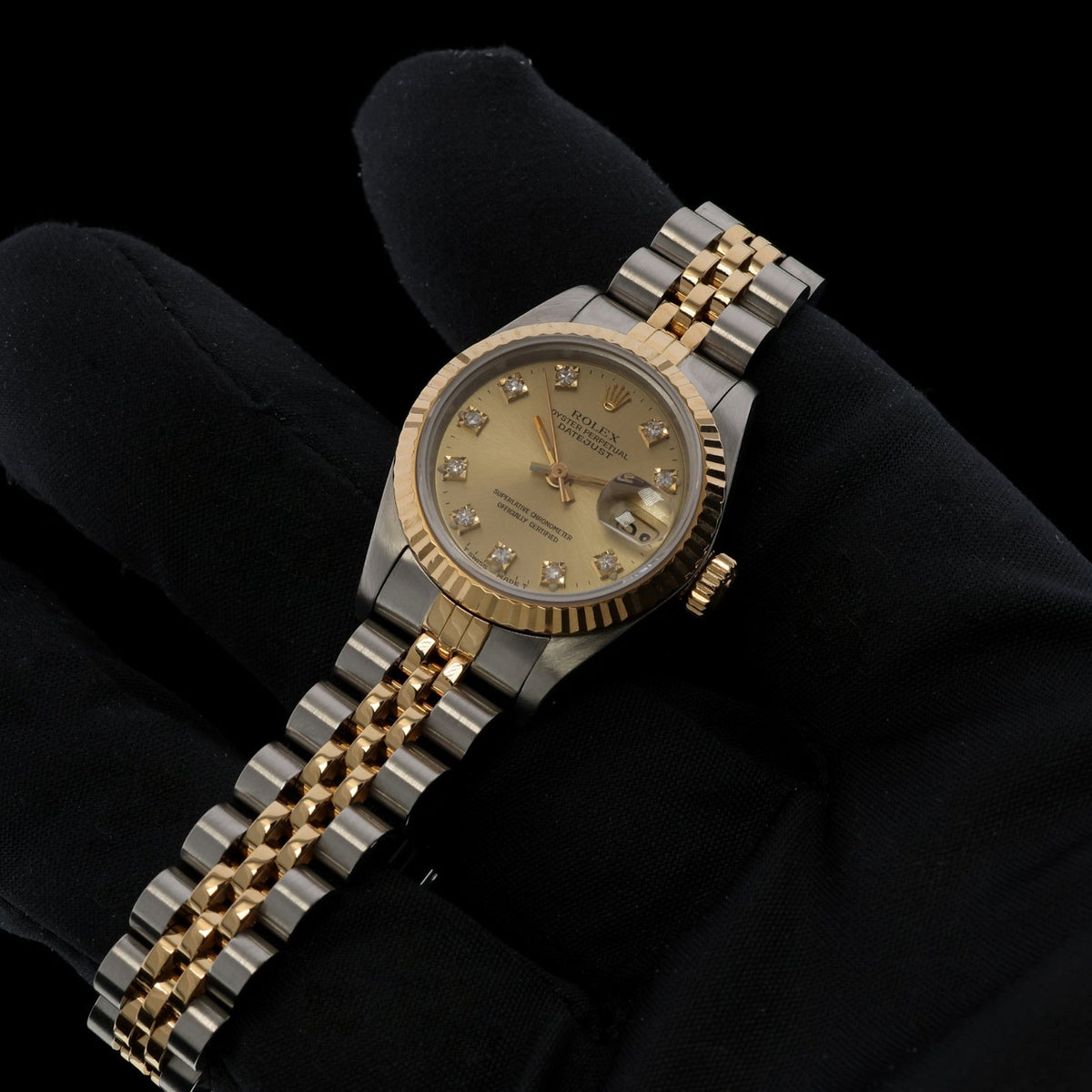 Rolex Lady Datejust 26, Champagner Diamond Dial, Stahl/Gelbgold, LC100, Ref. 69173, 08-1990, B+P - LUXUHRIA